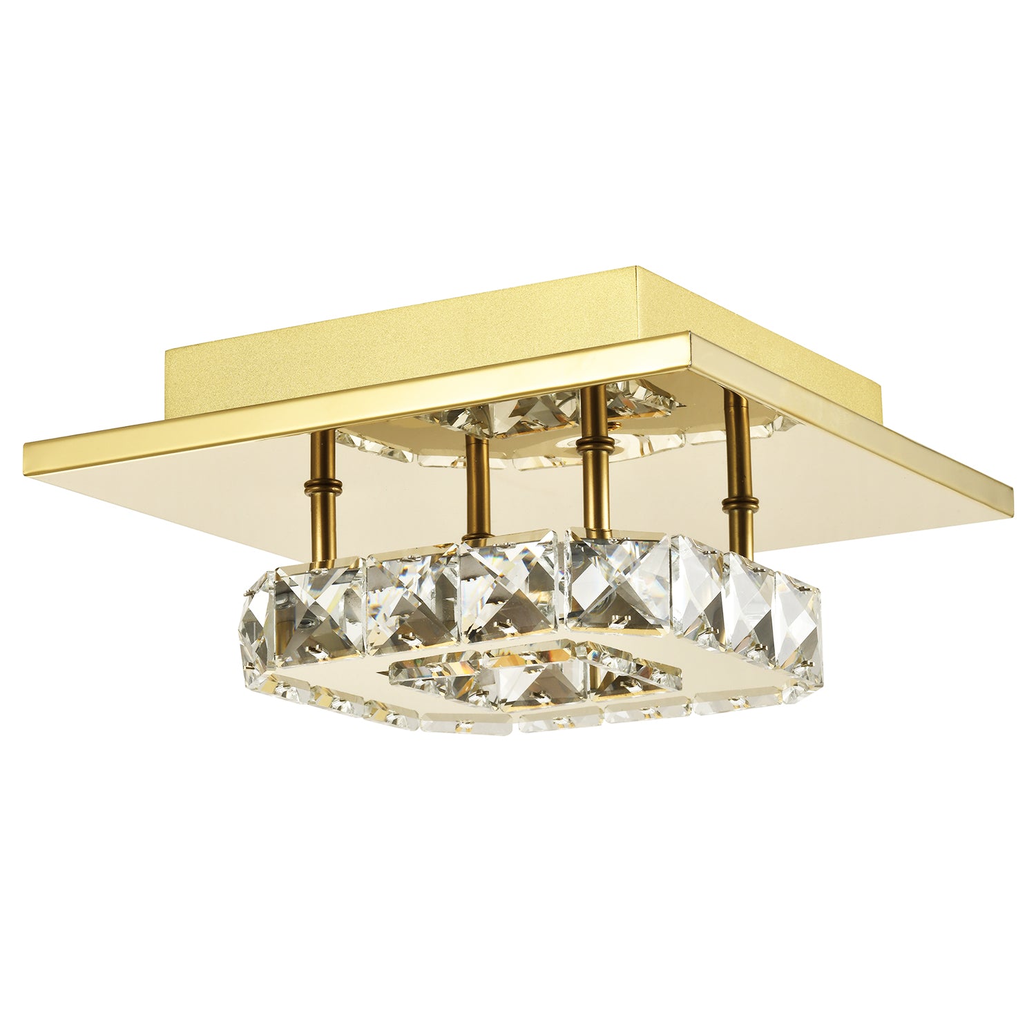 Modern LED Ceiling Light with Gold Square Metal and Clear Crystal Glass Beads Image 3