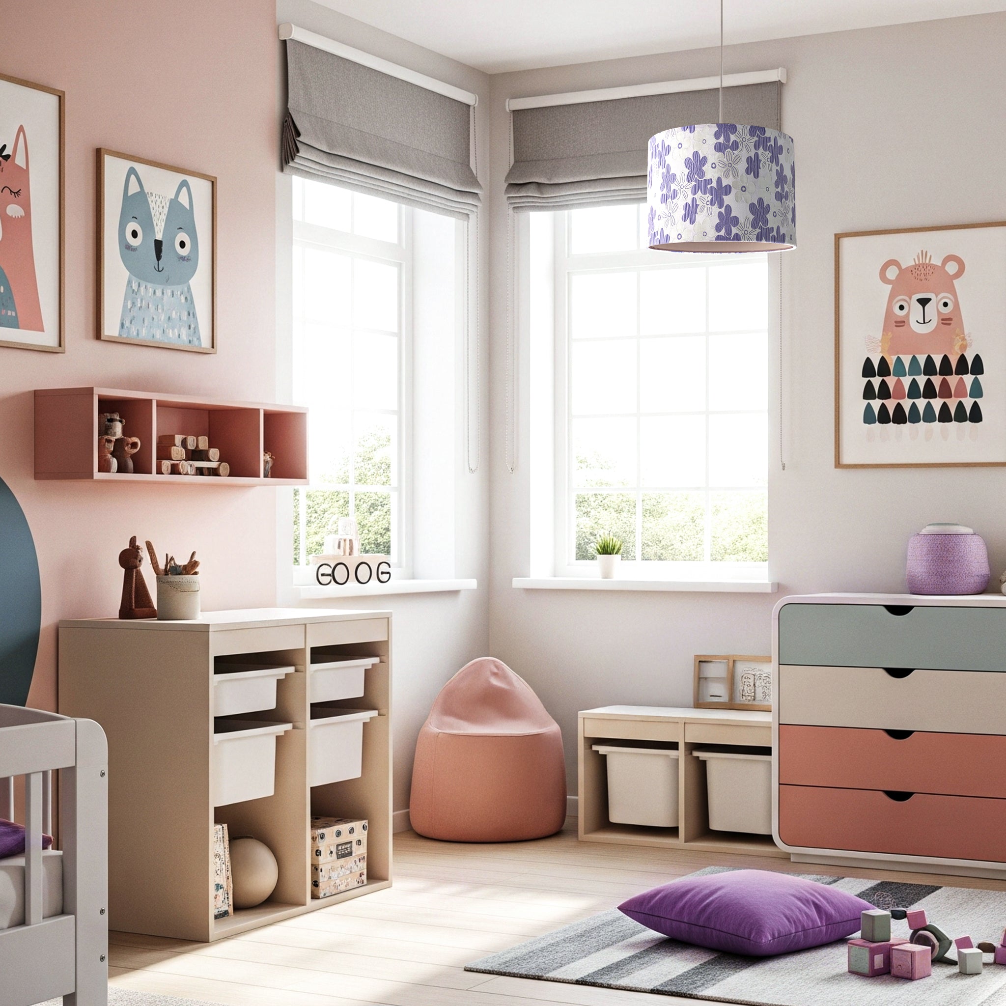 Chic Floral Round Drum Fabric Lamp Shade with Lilac and White Daisies Image 6