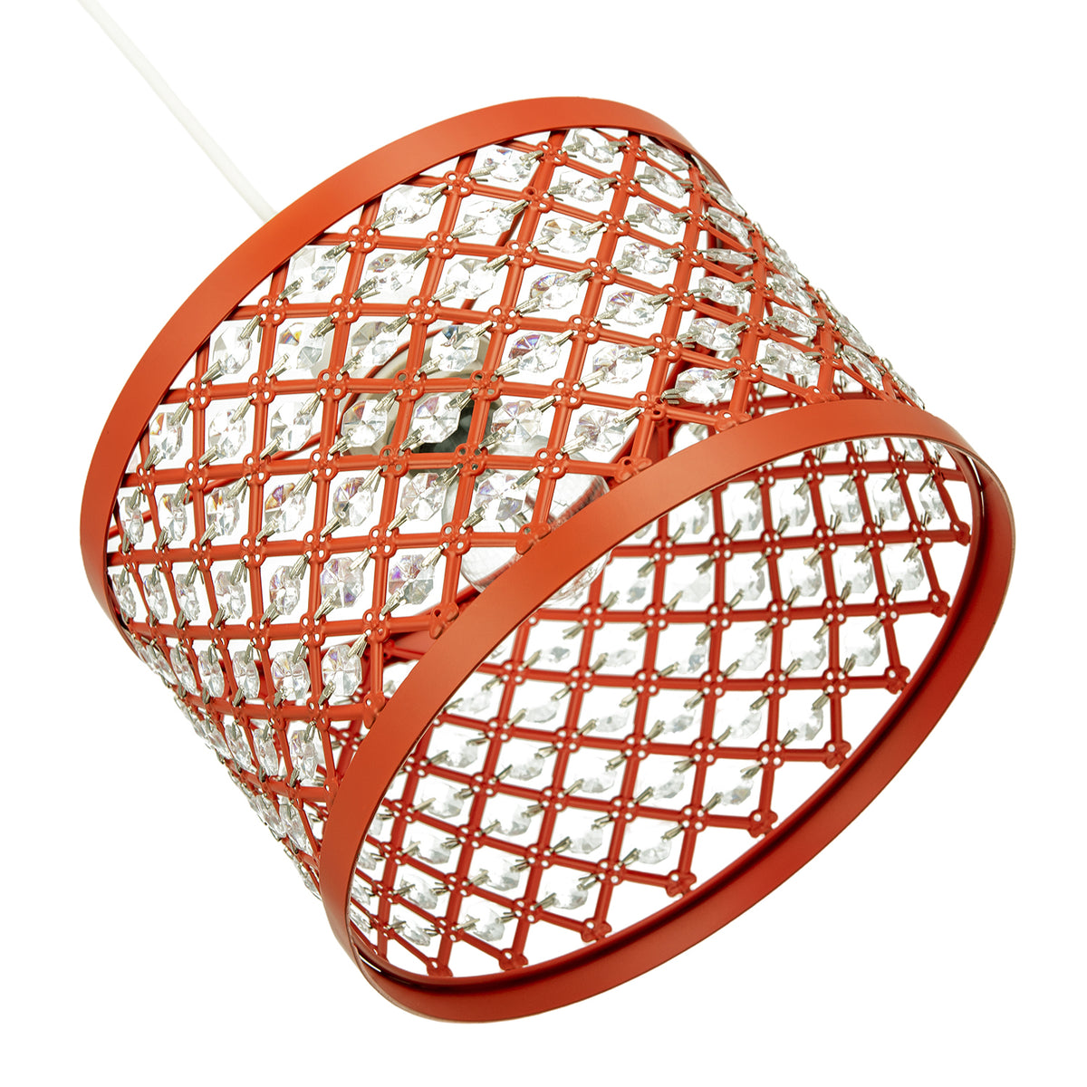Modern Ornate Orange Metal Pendant Shade with Clear Acrylic Beads Image 4