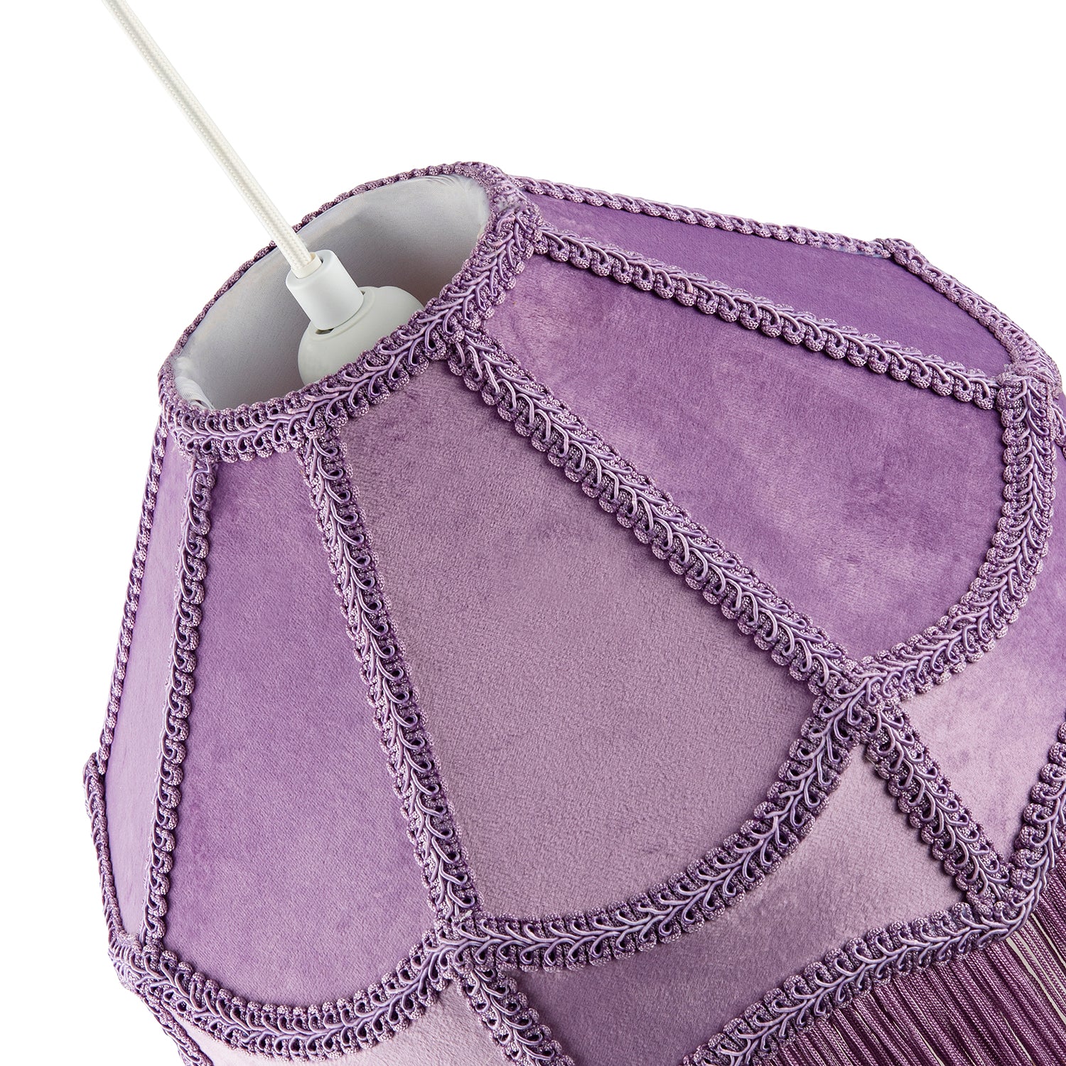 Traditional Victorian Empire Lampshade in Soft Lilac Velvet with Tassels Image 4