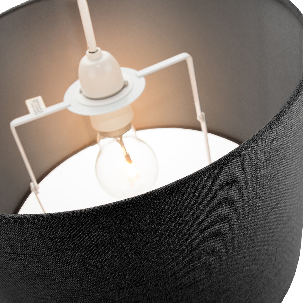 Contemporary and Sleek Black Textured Linen Fabric Drum Lamp Shade 60w Maximum Image 2