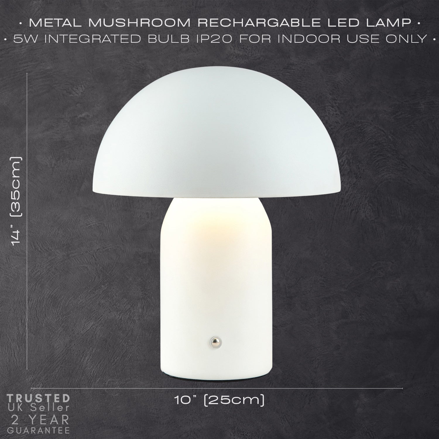 Modern Rechargeable 35cm Mushroom Lamp in Mat White with Touch Dimmer Button Image 7