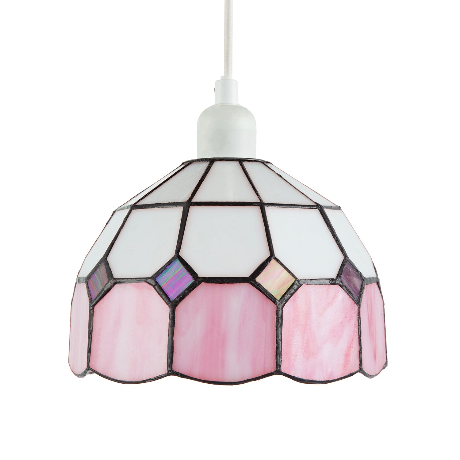 Traditional Soft Pink and Opal White Tiffany Glass Pendant Light Shade Image 1