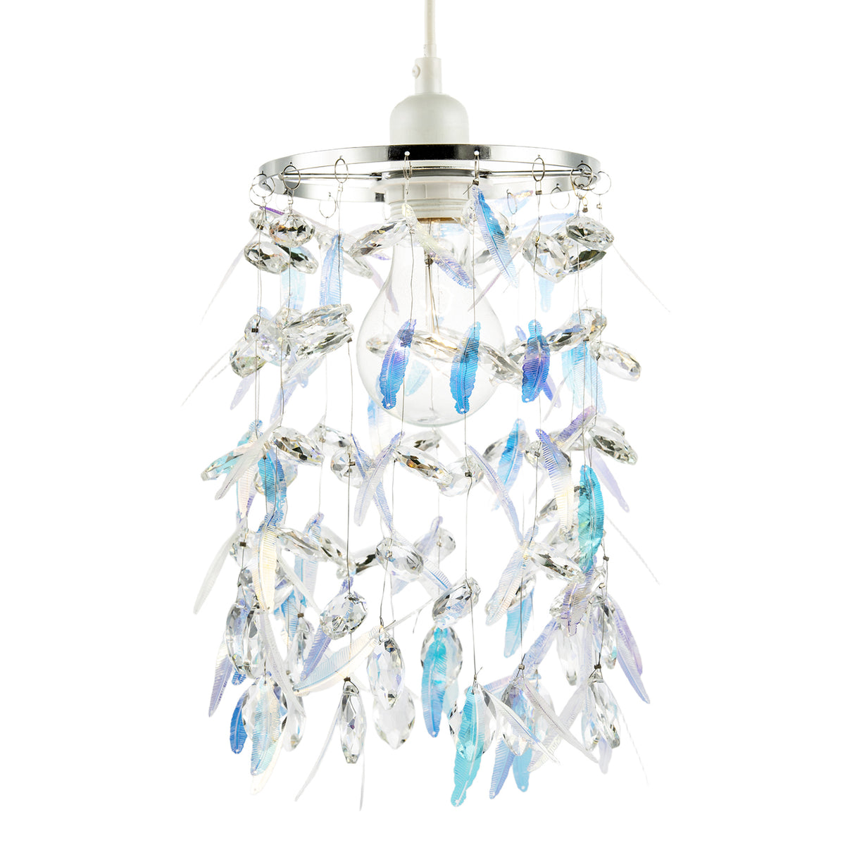 Modern Pendant Shade with Faceted Glass Droplets and Dichroic Feathers Image 1