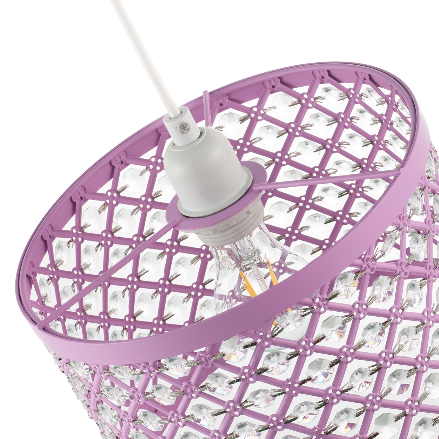 Modern Ornate Lavender Lilac Pendant Shade with Clear Acrylic Beads Image 3