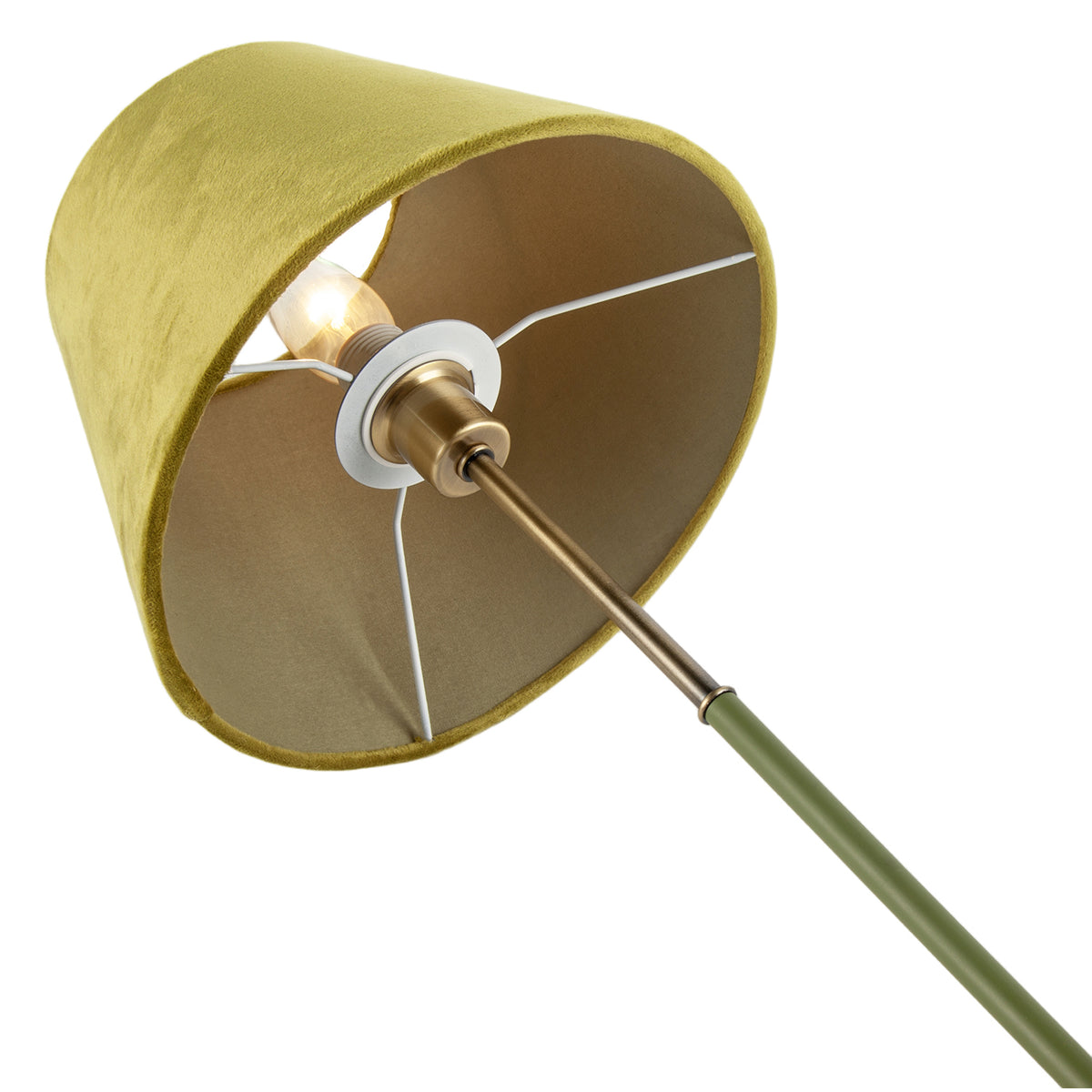 Elegant Green and Antique Brass Table Lamp with Olive Velvet Shade Image 4