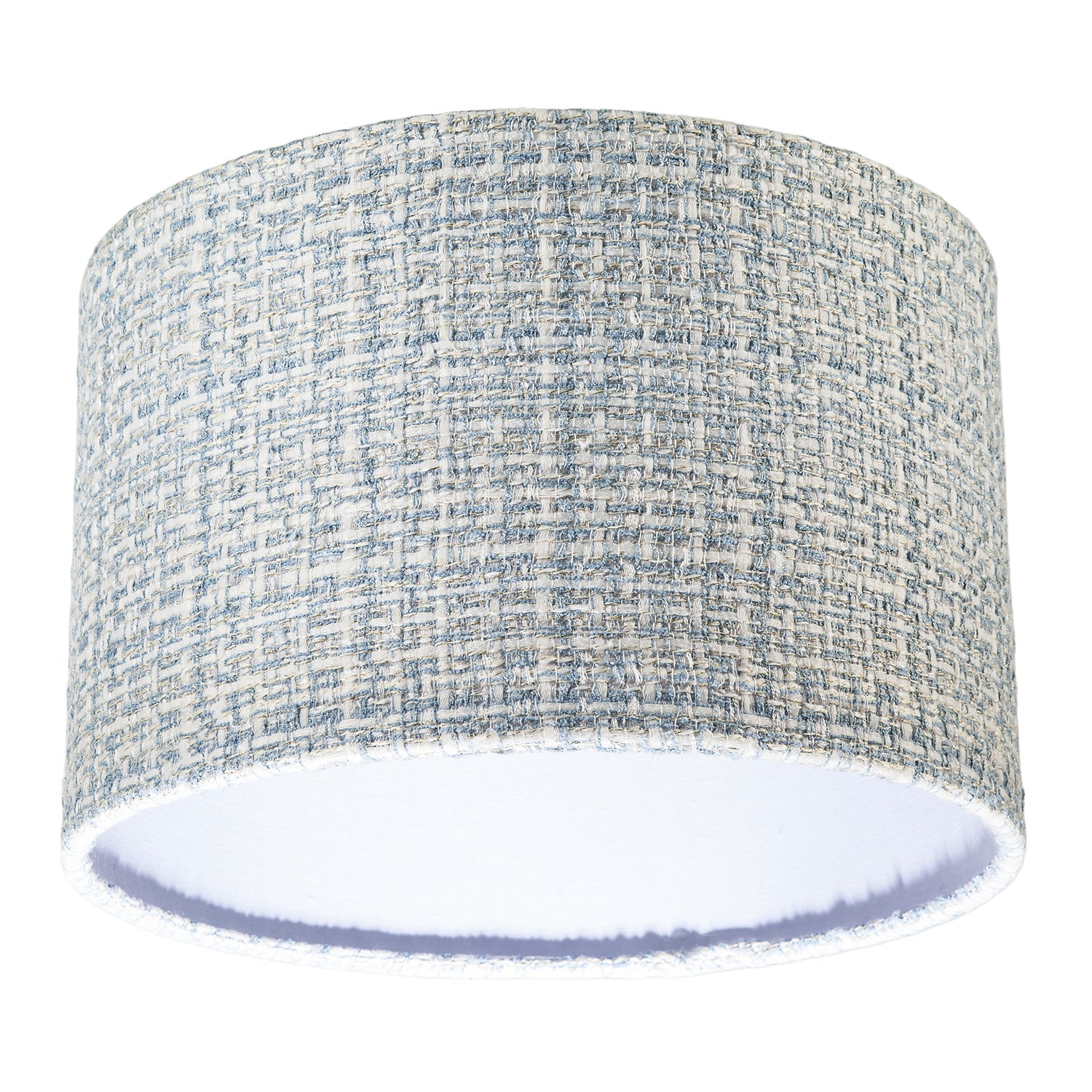 Modern drum Lamp Shade Upholstered in Soft Woven Boucle Style Fabric Image 4