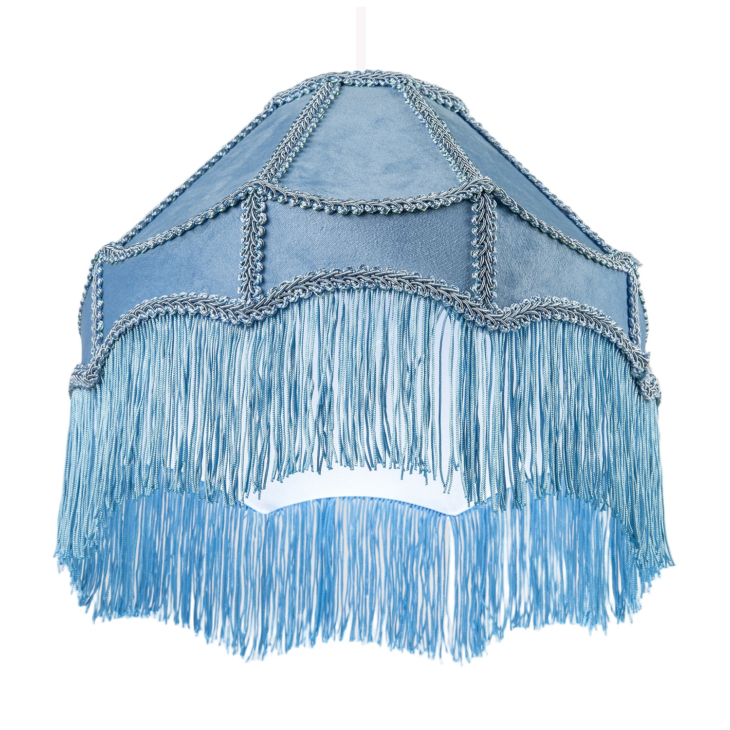 Traditional Victorian Empire Lampshade in Sky Blue Velvet with Tassels Image 4