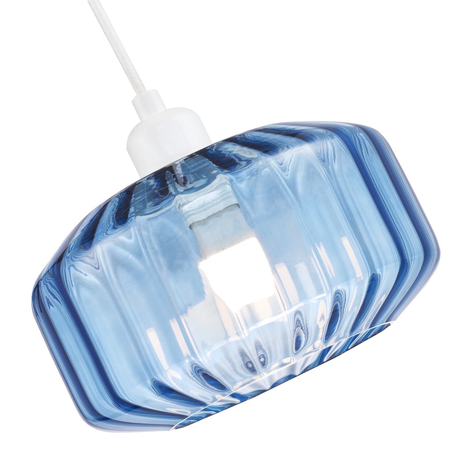 Modern Midnight Blue Ribbed Glass Non Electric Pendant Shade with Flat Style Image 4