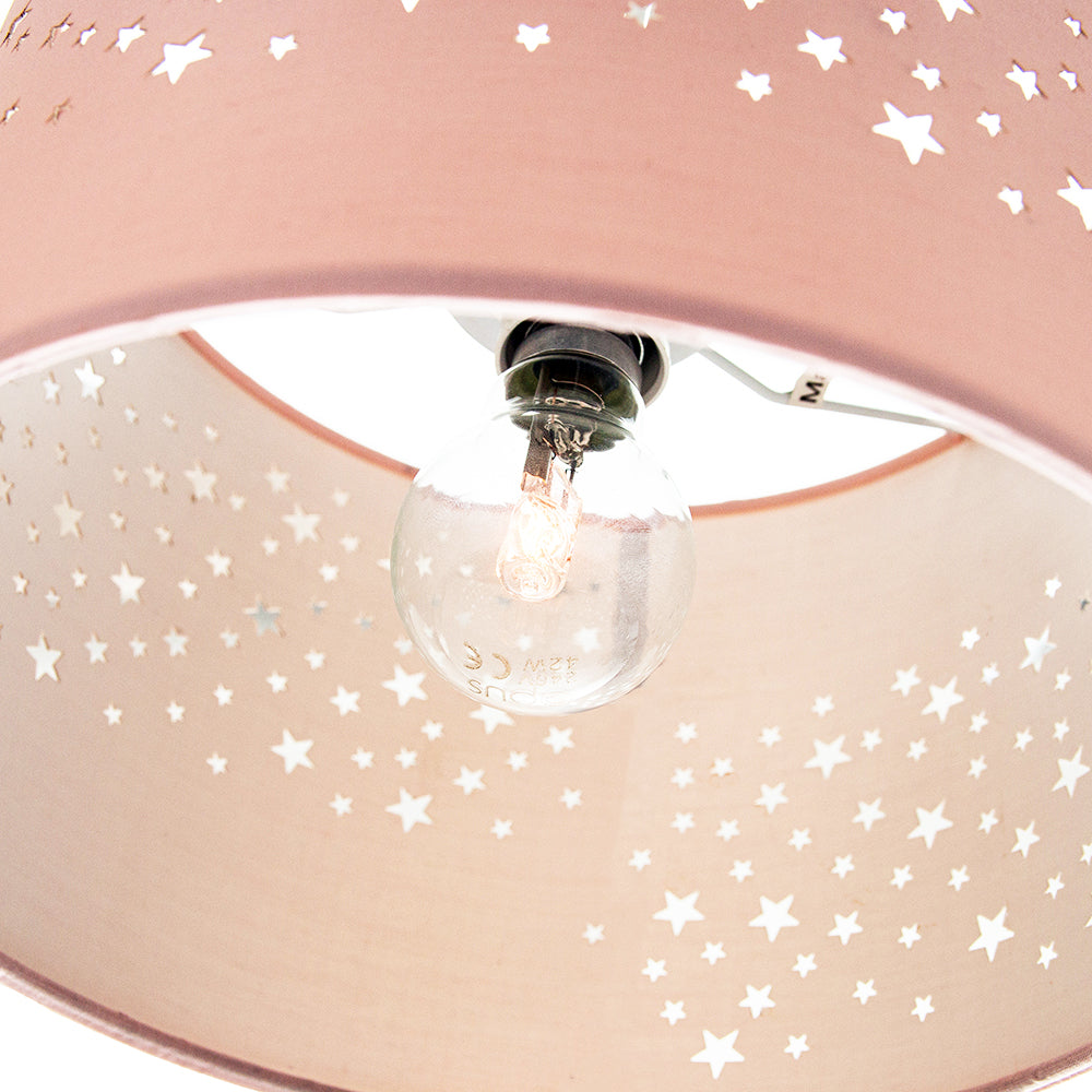 Stars Decorated Children/Kids Soft Pink Cotton Bedroom Pendant or Lamp Shade Image 2