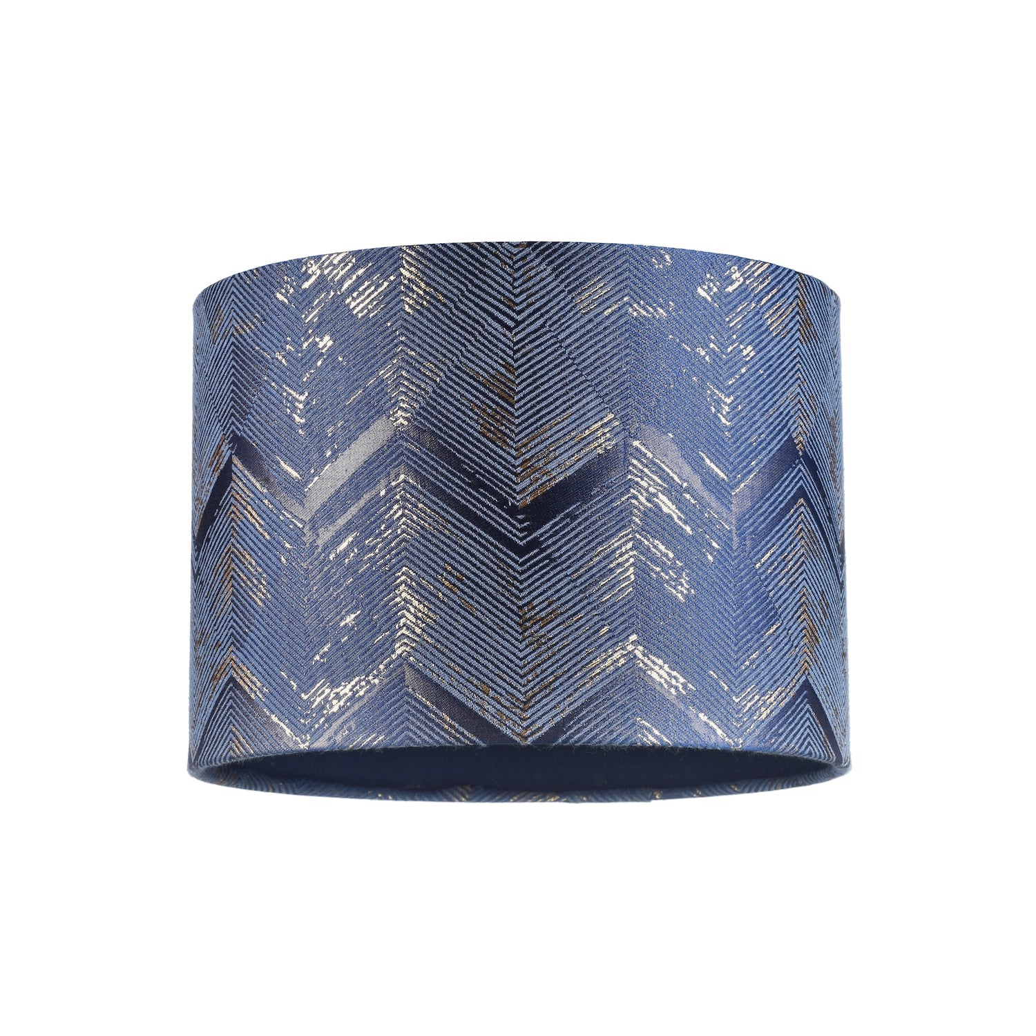 Contemporary Midnight Blue Drum Lamp Shade with Gold and Silver Metallic Decor Image 1