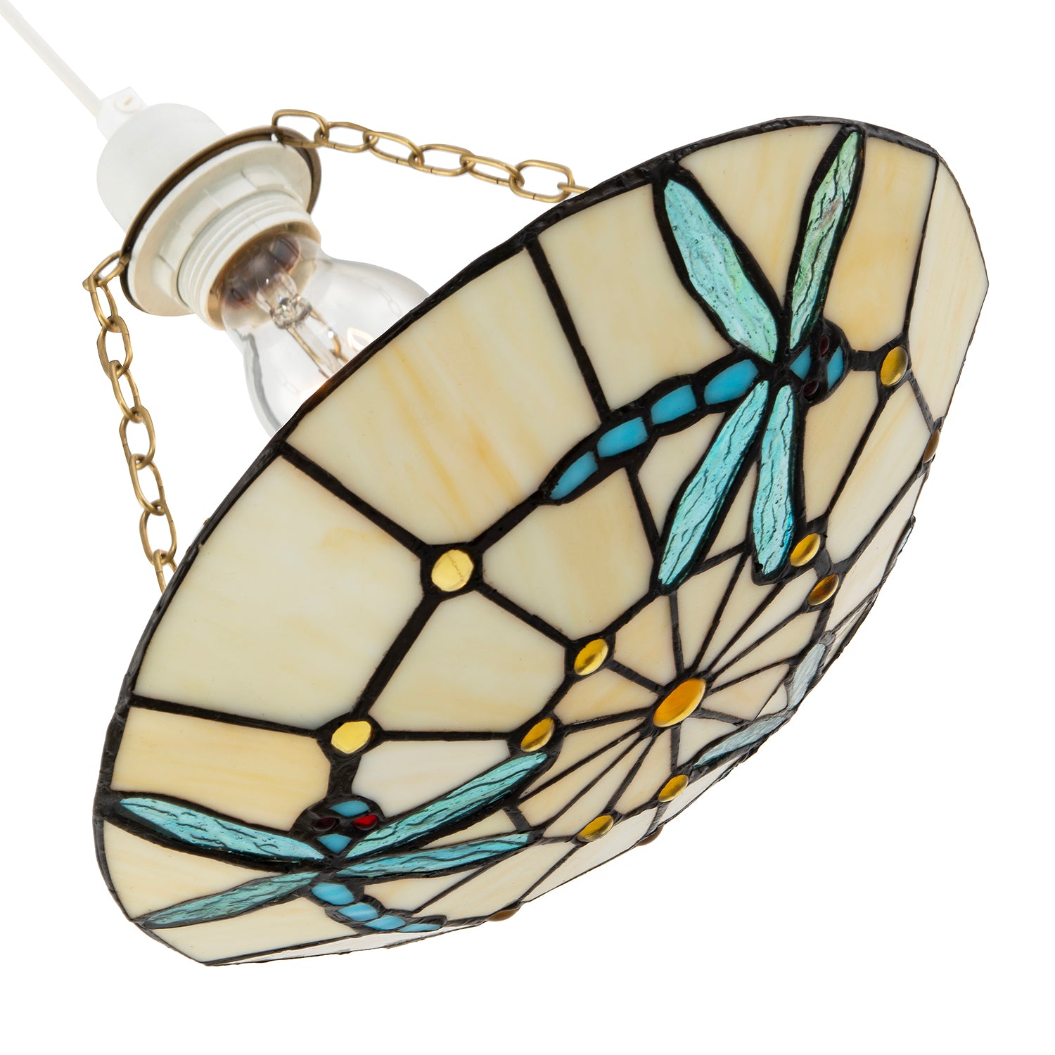 Aqua Sky Blue and Emerald Green Dragonfly Tiffany Glass Pendant Shade Image 5