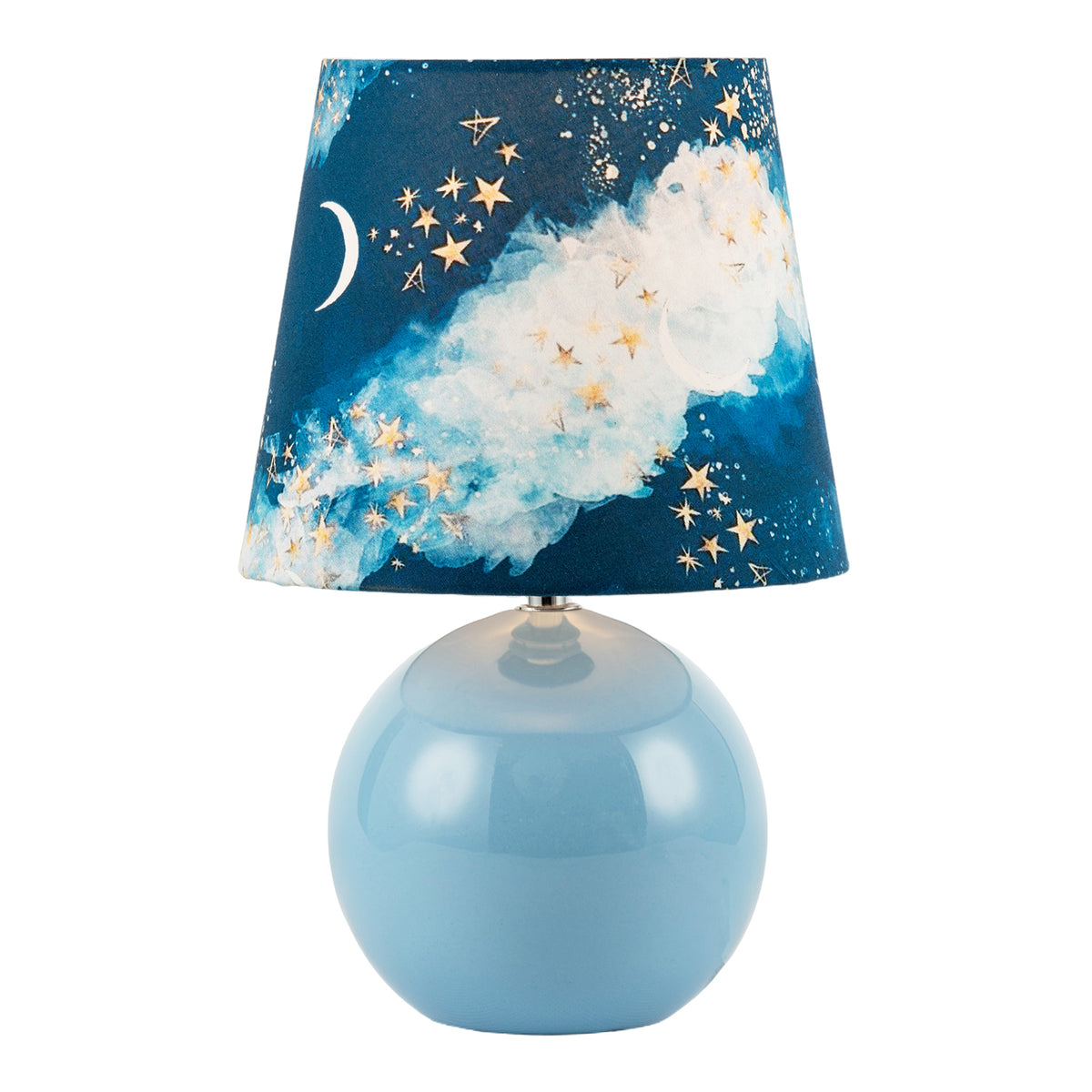 Cute Celestial Lamp with Sky Blue Base and Shade with Moons and Stars Image 2