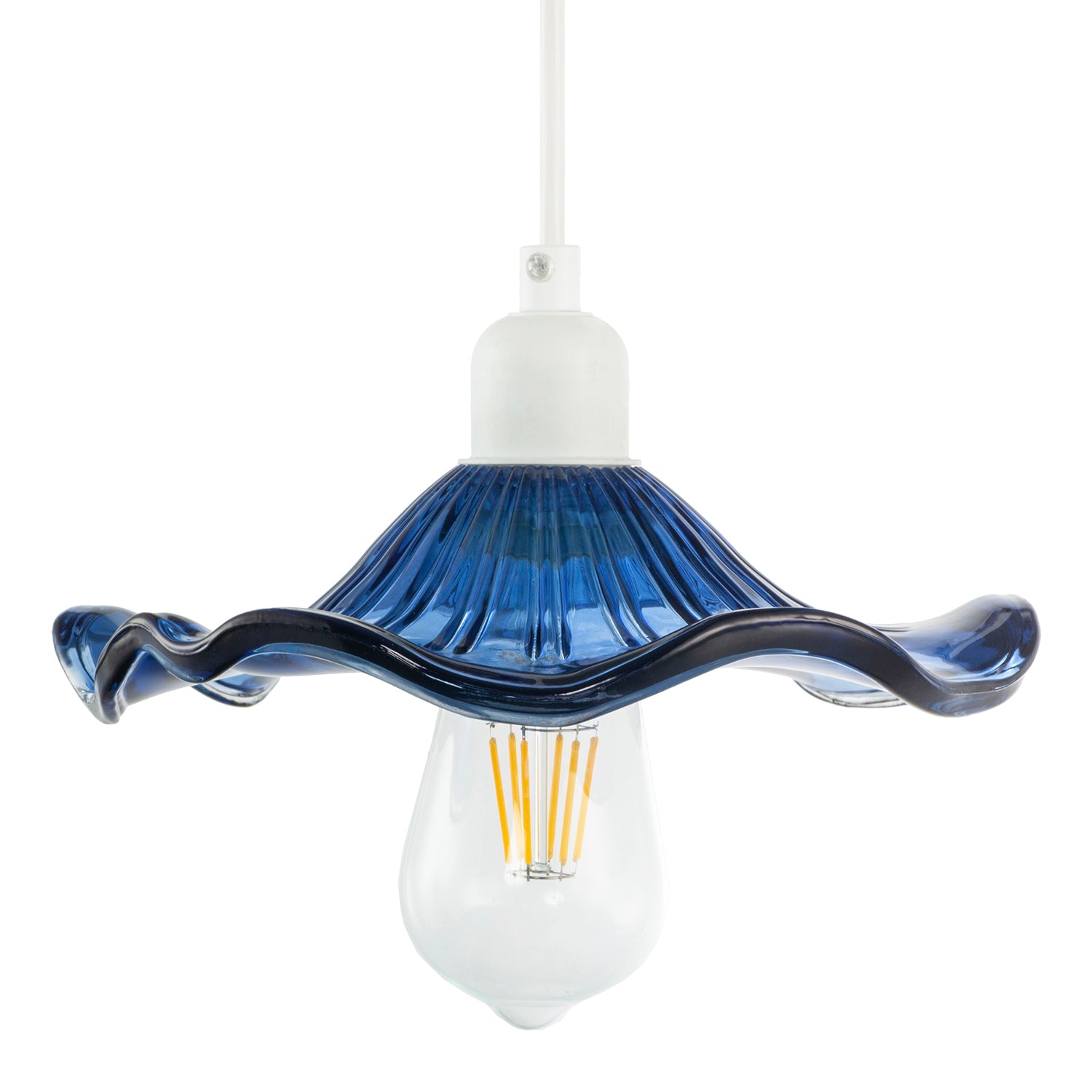 Designer Ribbed Midnight Glass Pendant Shade with Wavy Ruffled Edge Image 5