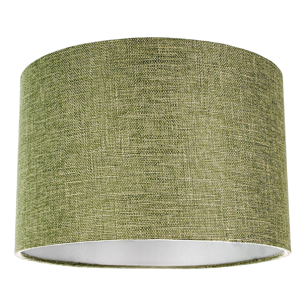 Contemporary Olive Green Plain Linen Fabric 14" Drum Lamp Shade 60w Maximum Image 1