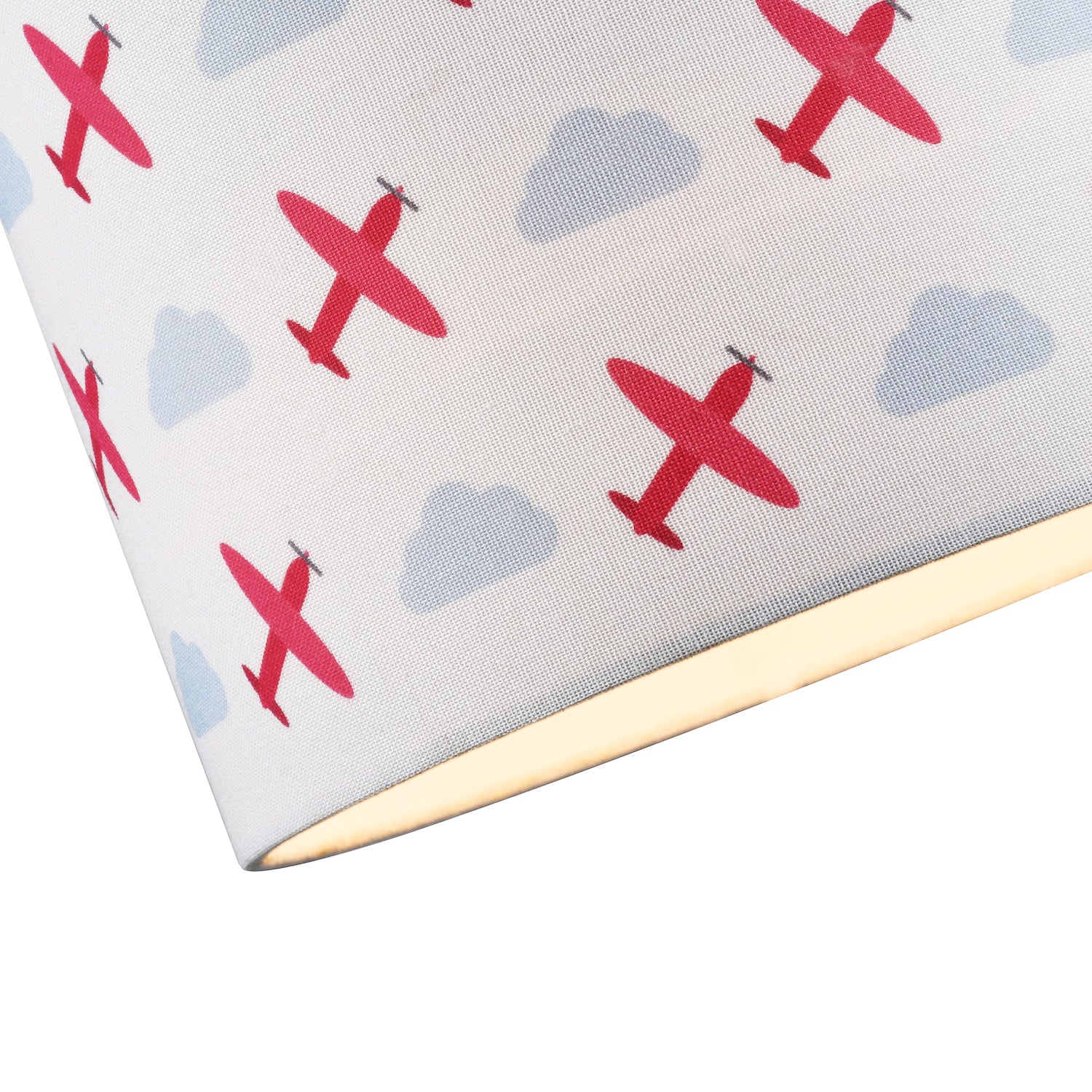 Childs Linen Fabric Drum Lamp Shade with Red Planes and Blue Clouds with Lining Image 4