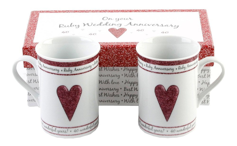 Beautifully Designed 40th Ruby Anniversary Mug Set with Matching Gift Box Image 1