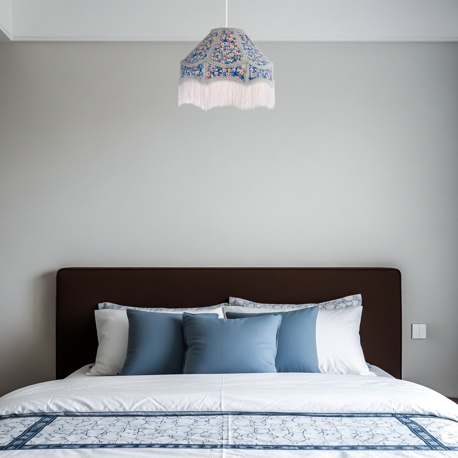 Classic Victorian Empire Lampshade in Multi Colour Cotton with Tassels Image 6