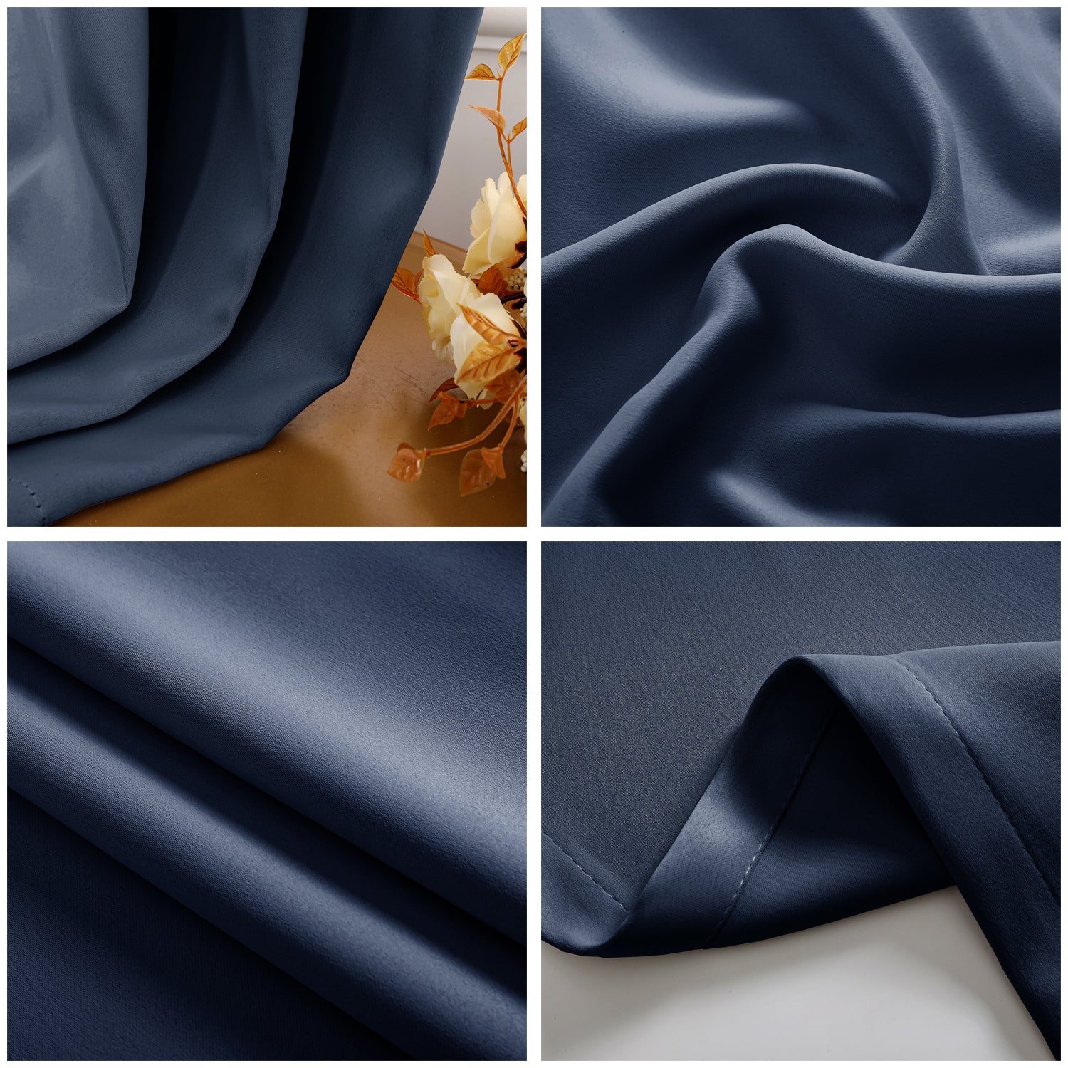 Cobalt Dusty Blue Blackout Thermal Eyelet Curtains - 46 x 63 Inch Drop - 2 Panel Image 2