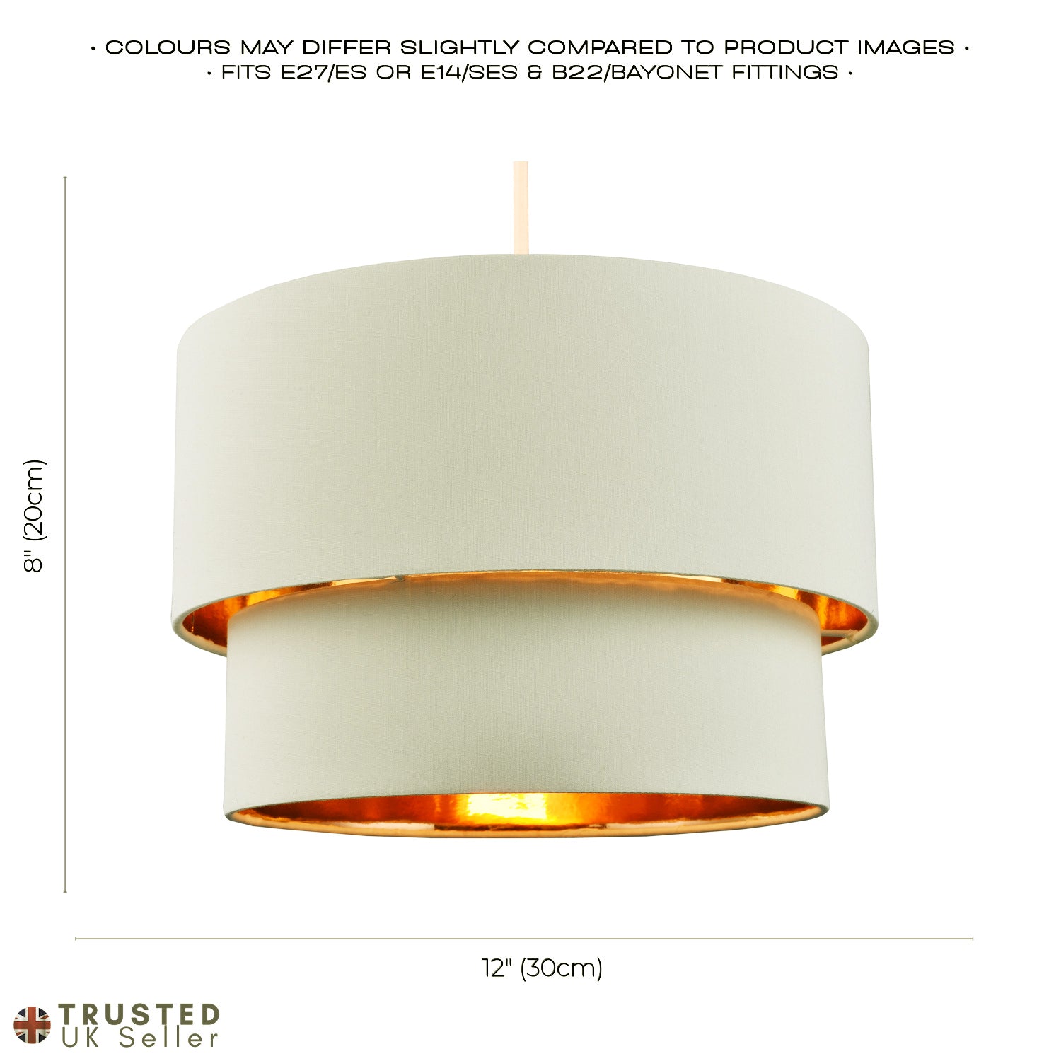 Modern Soft Cream Cotton Double Tier Ceiling Shade with Shiny Copper Inner Image 7