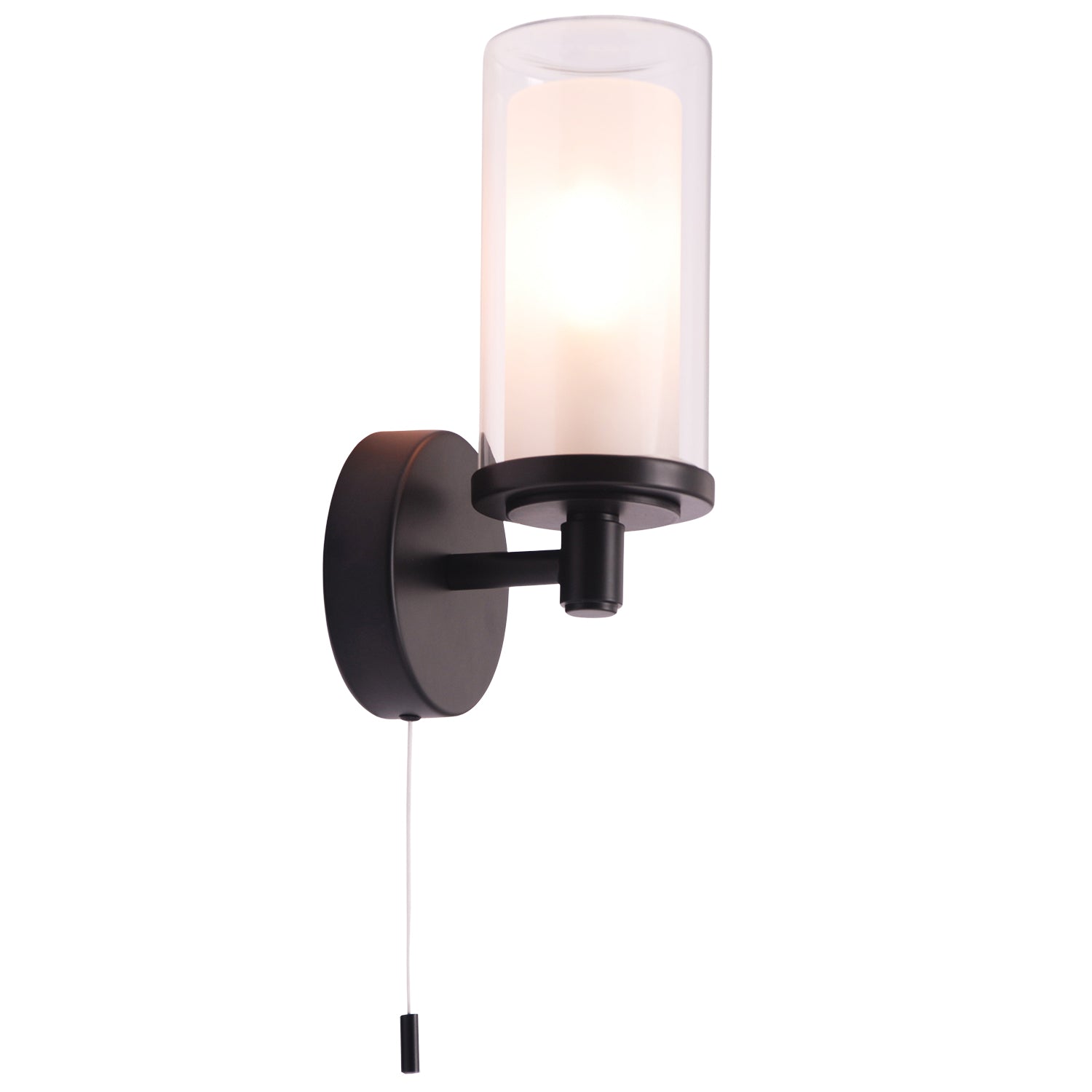 Contemporary Double Glass and Matte Black Metal Bathroom Wall Lamp IP44 Rated Image 2