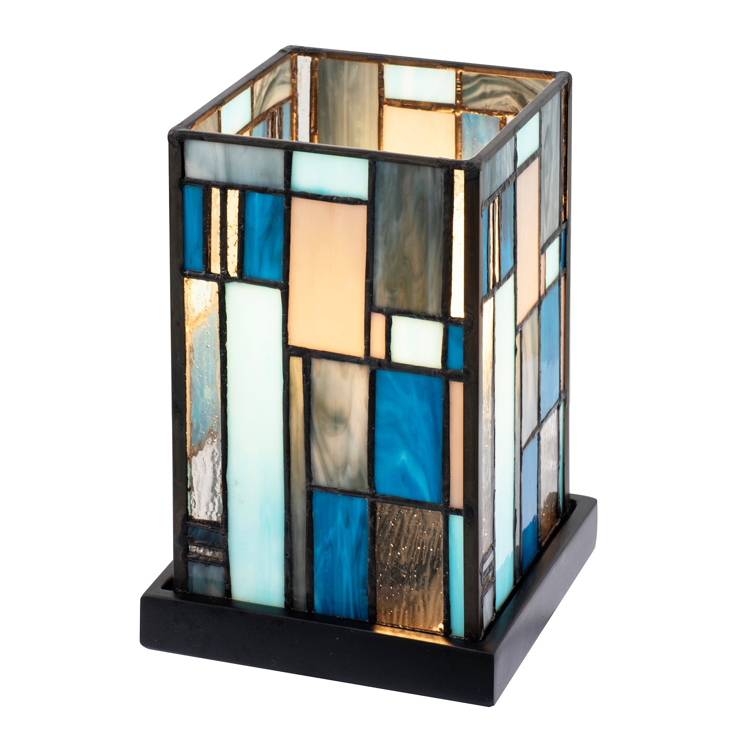 Designer Art Deco Tiffany Glass Table Lamp in Midnight and Sky Blue Image 8