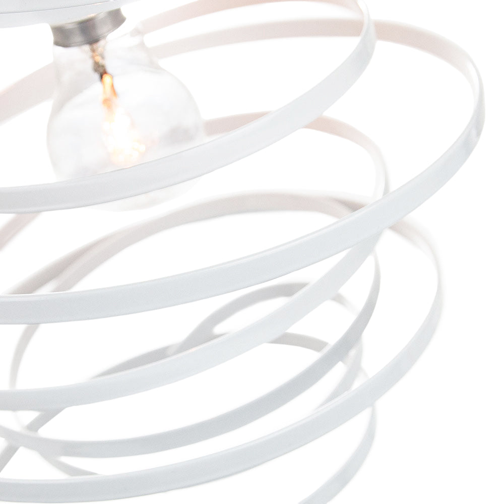 Contemporary White Gloss Metal Double Ribbon Spiral Swirl Ceiling Light Pendant Image 2