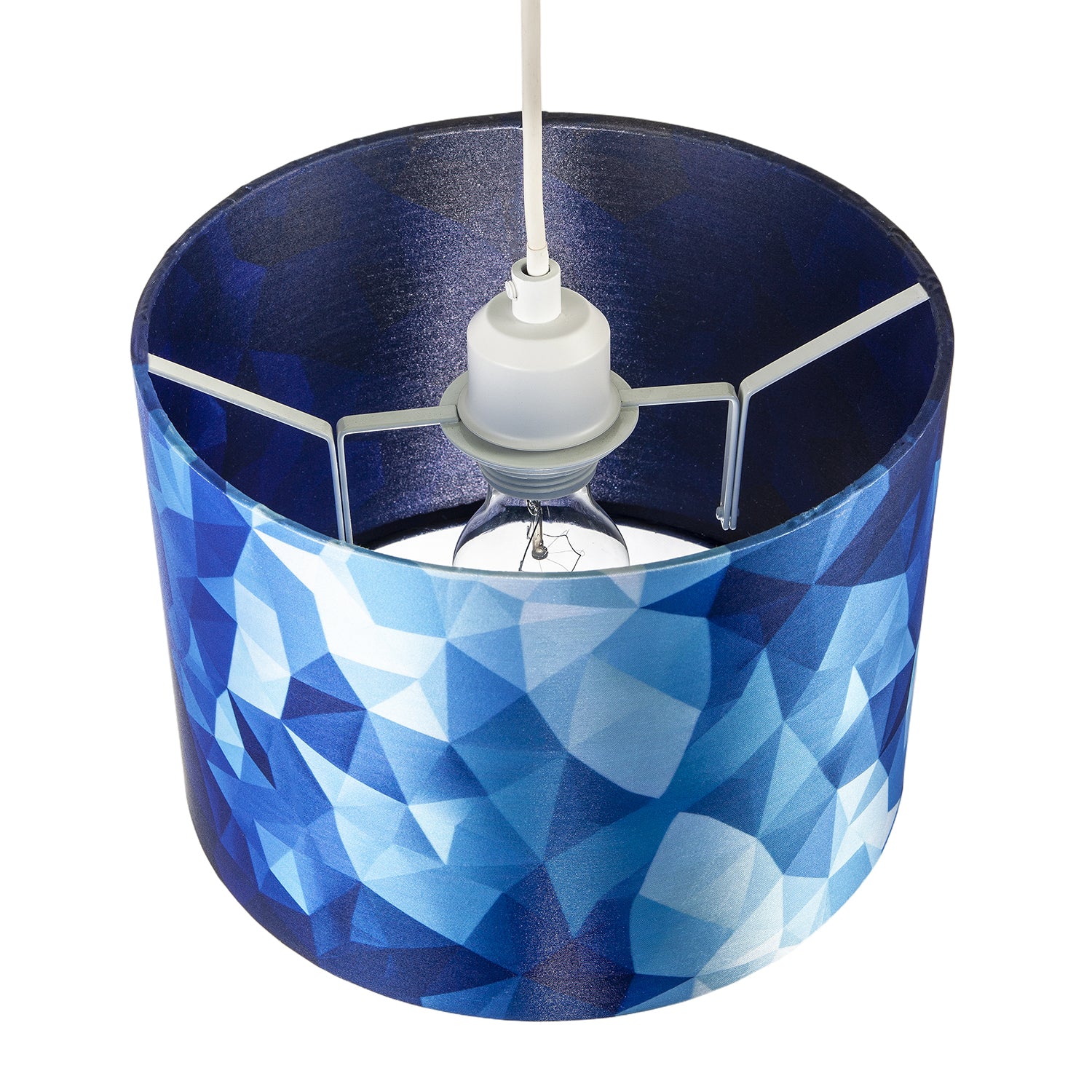 Designer Geometric Satin Fabric Round Lamp Shade with Tones of Blue Image 3