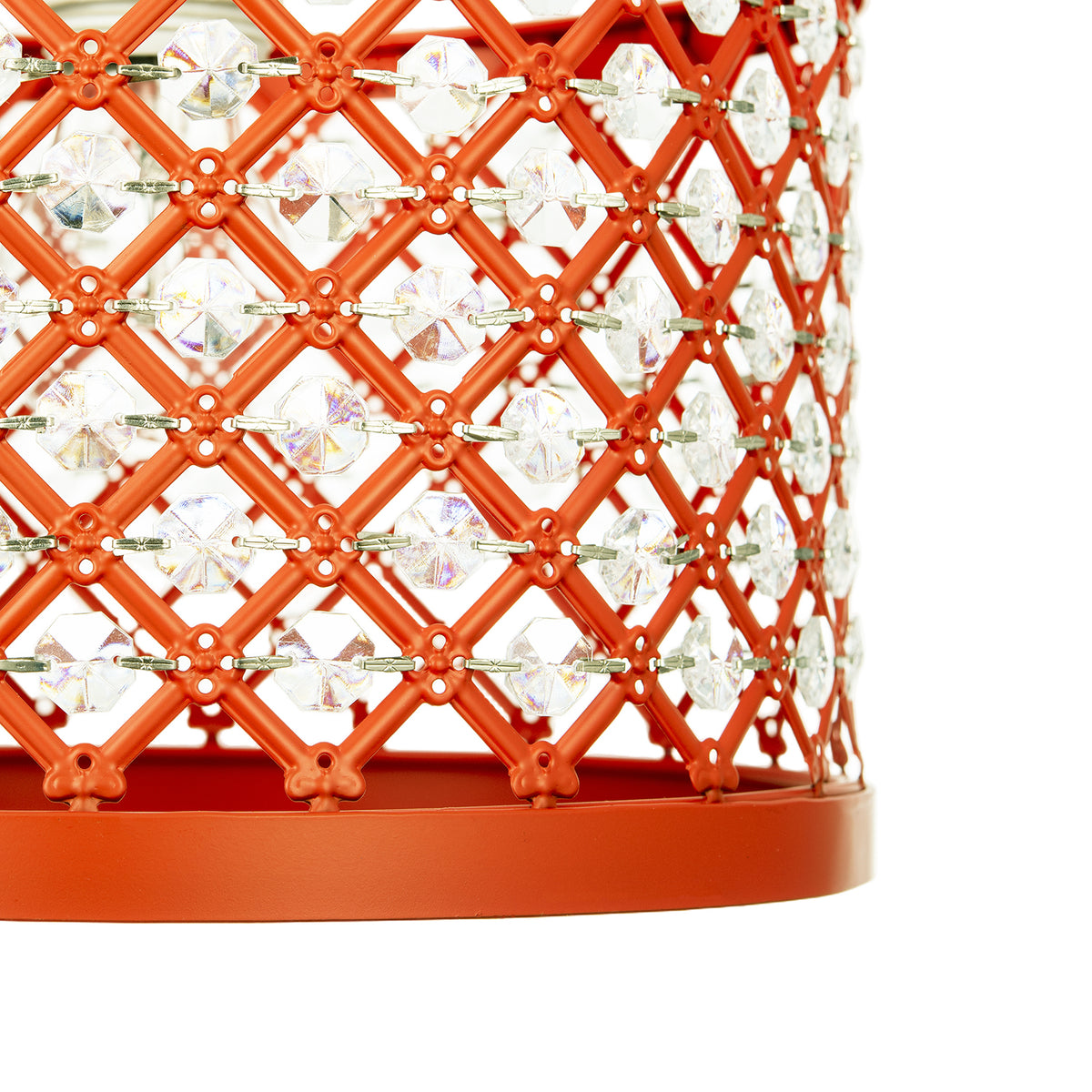 Modern Ornate Orange Metal Pendant Shade with Clear Acrylic Beads Image 5