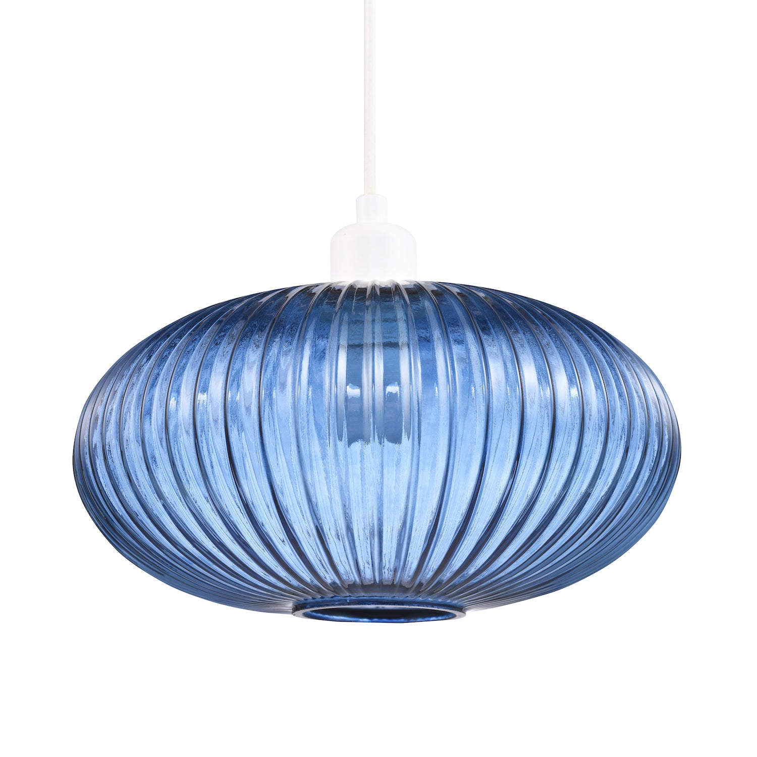 Modern Designer Navy Midnight Blue Line Ribbed Glass Oval Pendant Lamp Shade Image 2