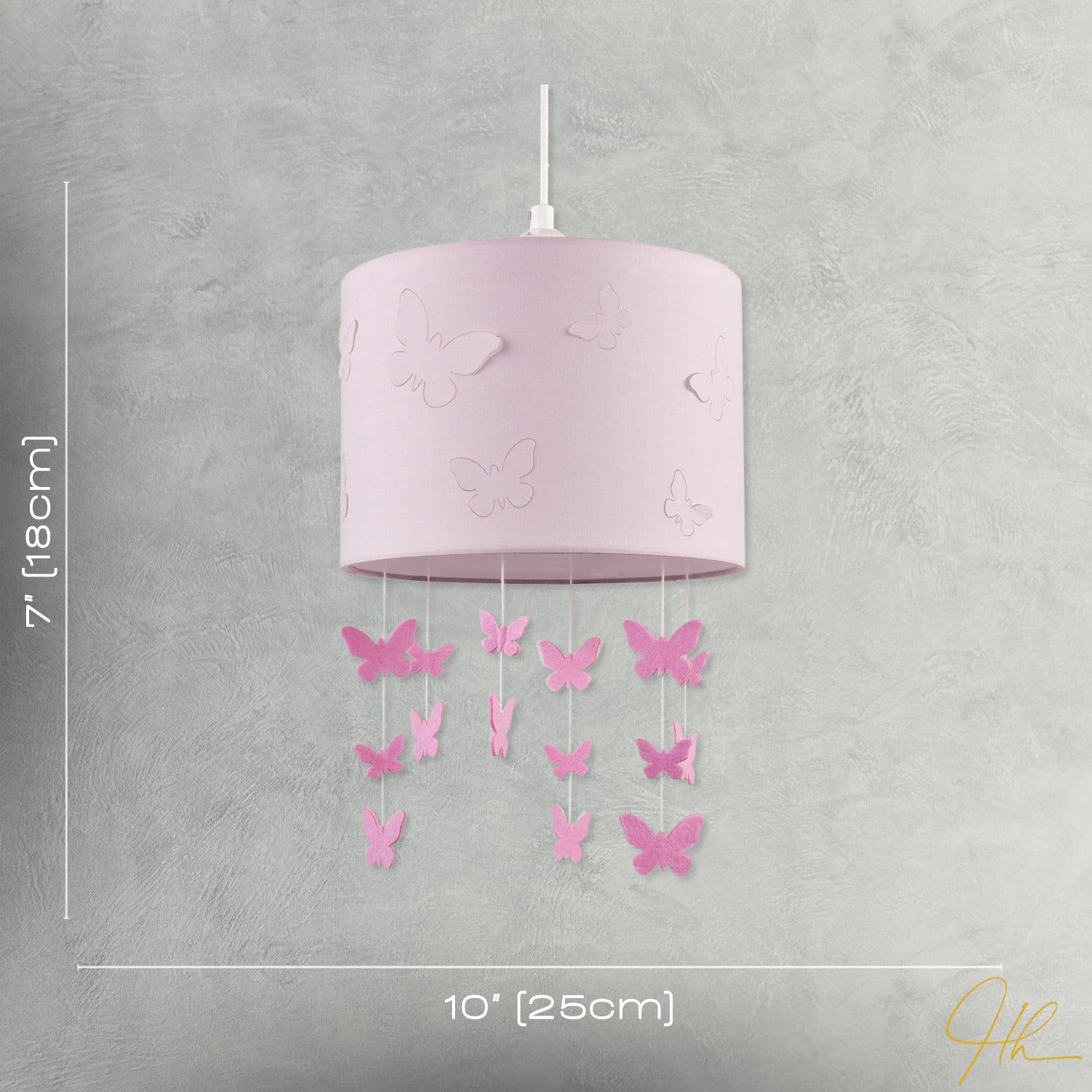 Soft Pink Cotton Fabric Childrens Pendant Shade with Butterfly Decor Image 7