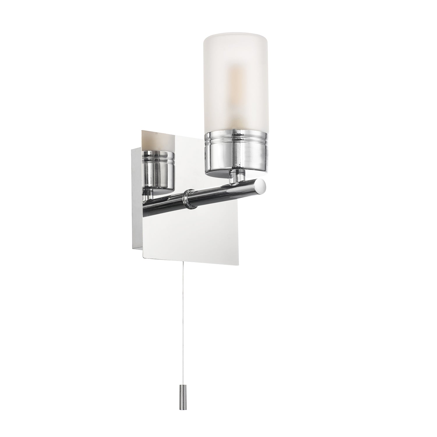 Compact Designer IP44 Rated Bathroom Wall Light Fitting with Tubular Glass Shade Image 1