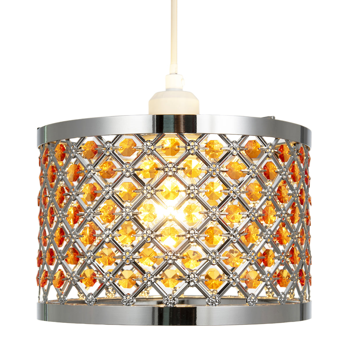 Modern Sparkly Ceiling Pendant Light Shade with Orange Acrylic Beads Image 2