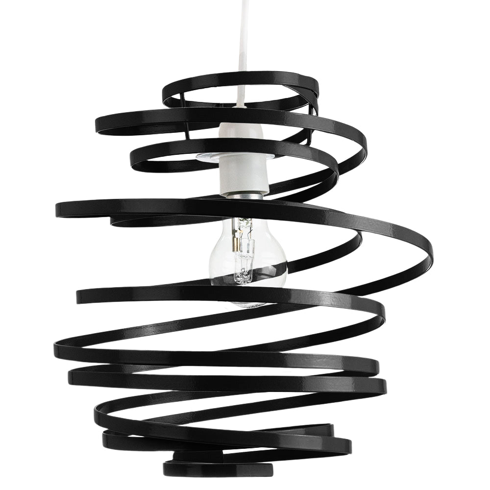 Contemporary Black Gloss Metal Double Ribbon Spiral Swirl Ceiling Light Pendant Image 1