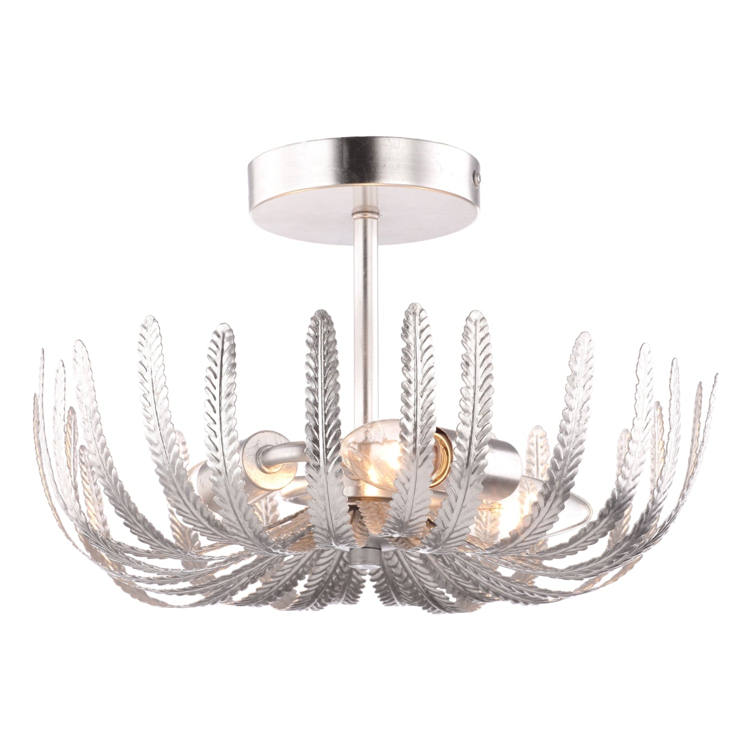 Contemporary and Ornate Silver Foil Semi Flush Ceiling Light with Fern Stems Image 2