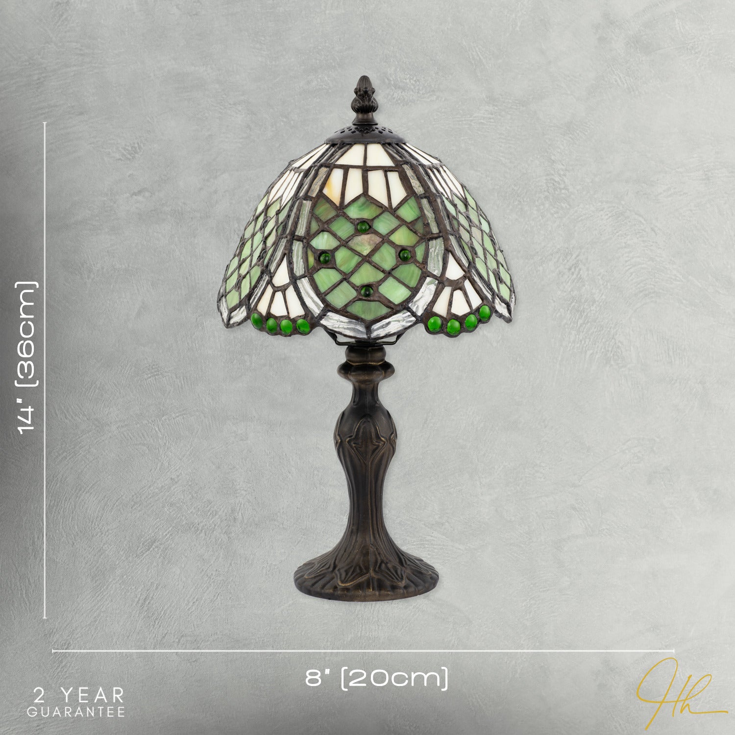 Classic Hand Crafted Round Beaded Tiffany Table Lamp in Toned Green Image 7