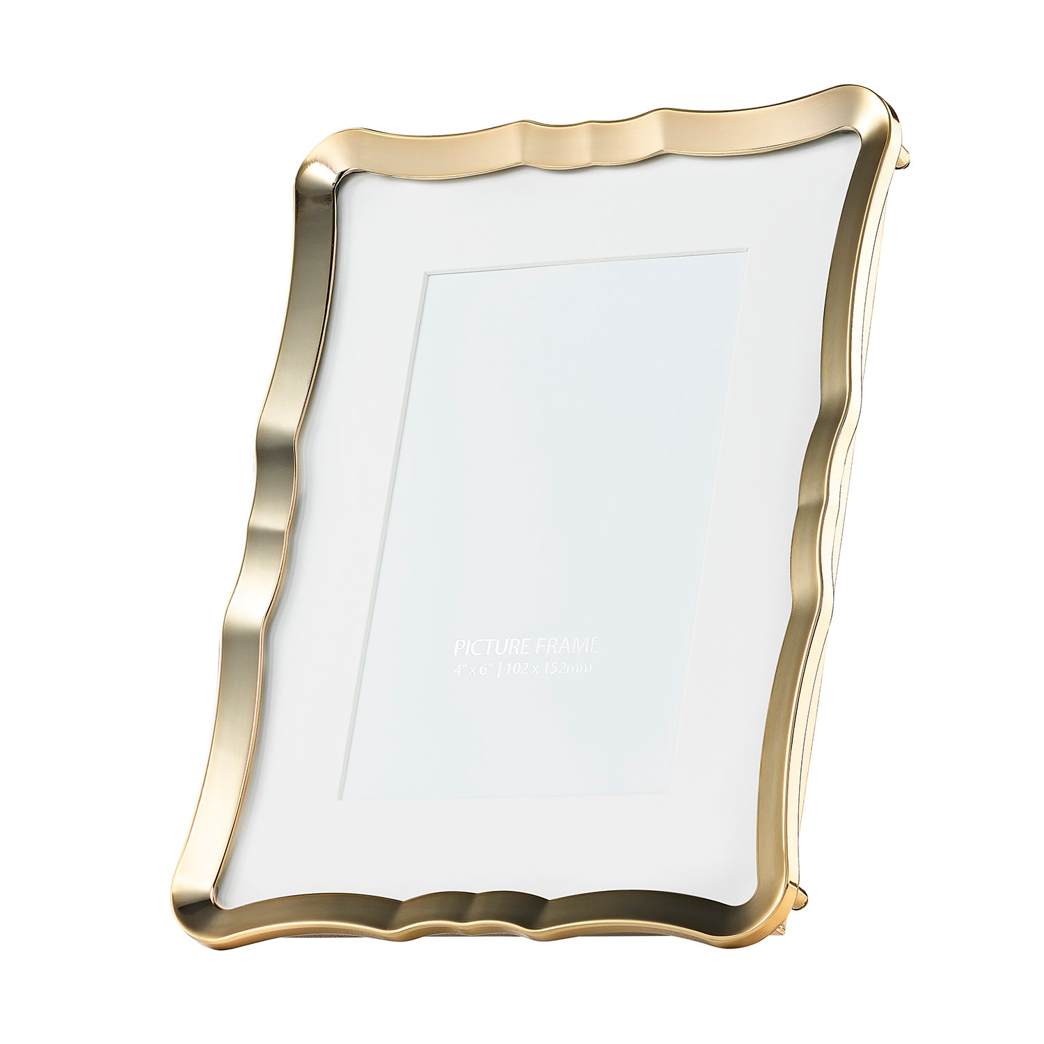 Modern Polished Gold 4x6 Picture Frame with Rippled Edges and Curved Corners Image 1