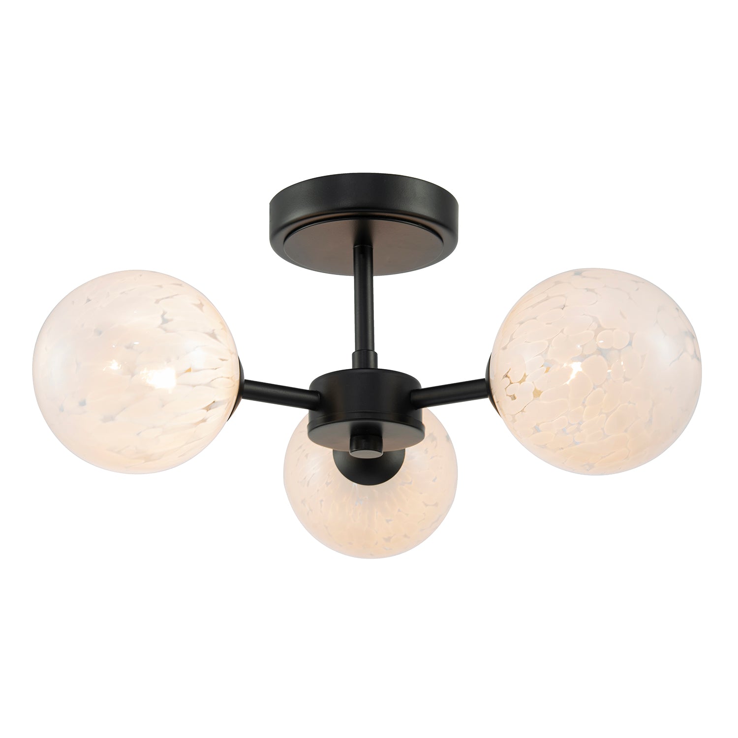 Designer Matte Black Ceiling Light with White Confetti Snowflake Glass Shades Image 1