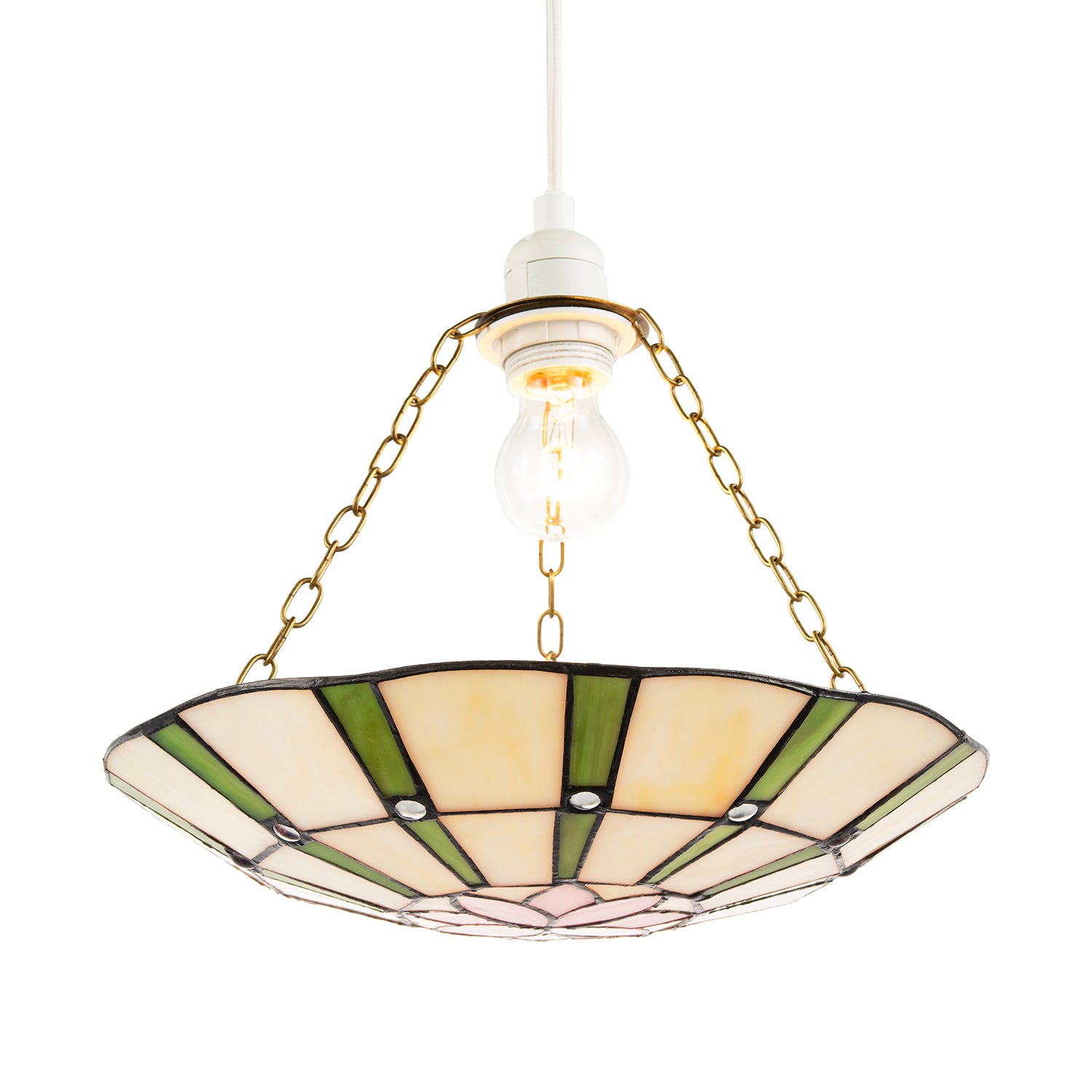 Forest Green and Pink Floral Tiffany Stained Glass Pendant Lamp Shade Image 2