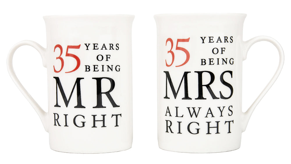 Ivory White 35th Anniversary Mr Right & Mrs Always Right Ceramic Mug Gift Set Image 1