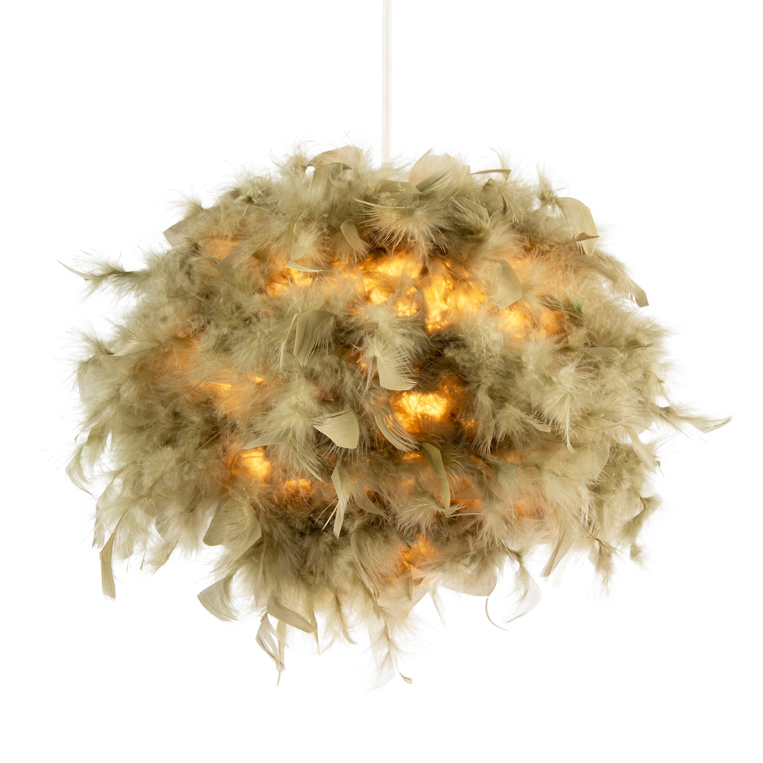 Eye-Catching and Modern Olive Green Feather Decorated Pendant Shade Image 2