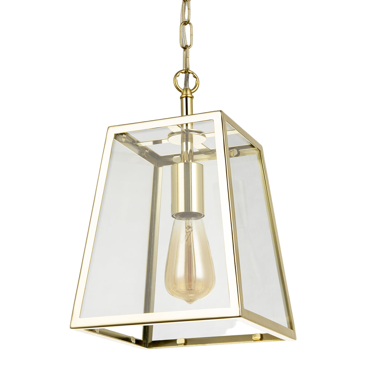 Classic Lantern Pendant Lamp in Polished Gold with Clear Glass Sides Image 5