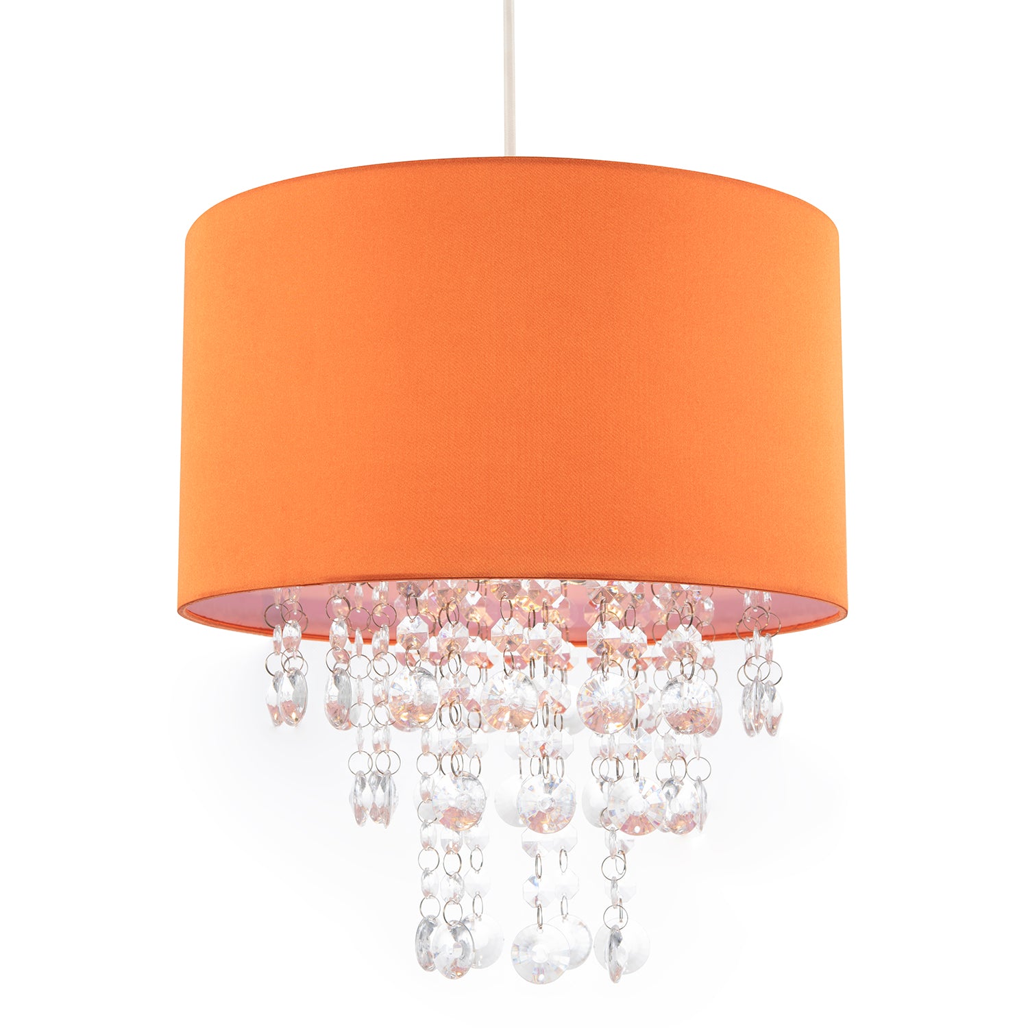 Modern Orange Satin Fabric Pendant Shade with Clear Acrylic Drops Image 2