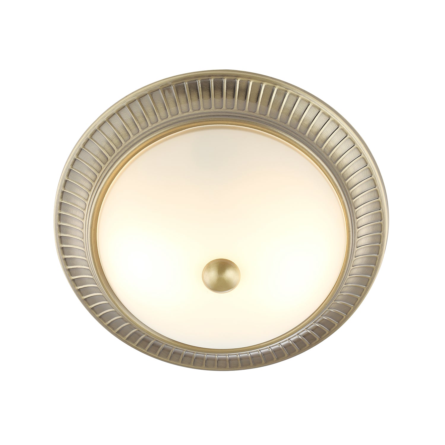 Traditional Antique Brass Flush Ceiling Light Fitting with White Glass Diffuser Image 5