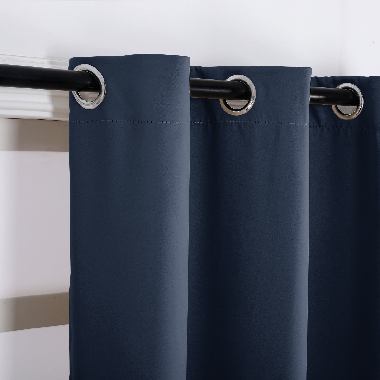 Cobalt Dusty Blue Blackout Thermal Eyelet Curtains - 46 x 63 Inch Drop - 2 Panel Image 5