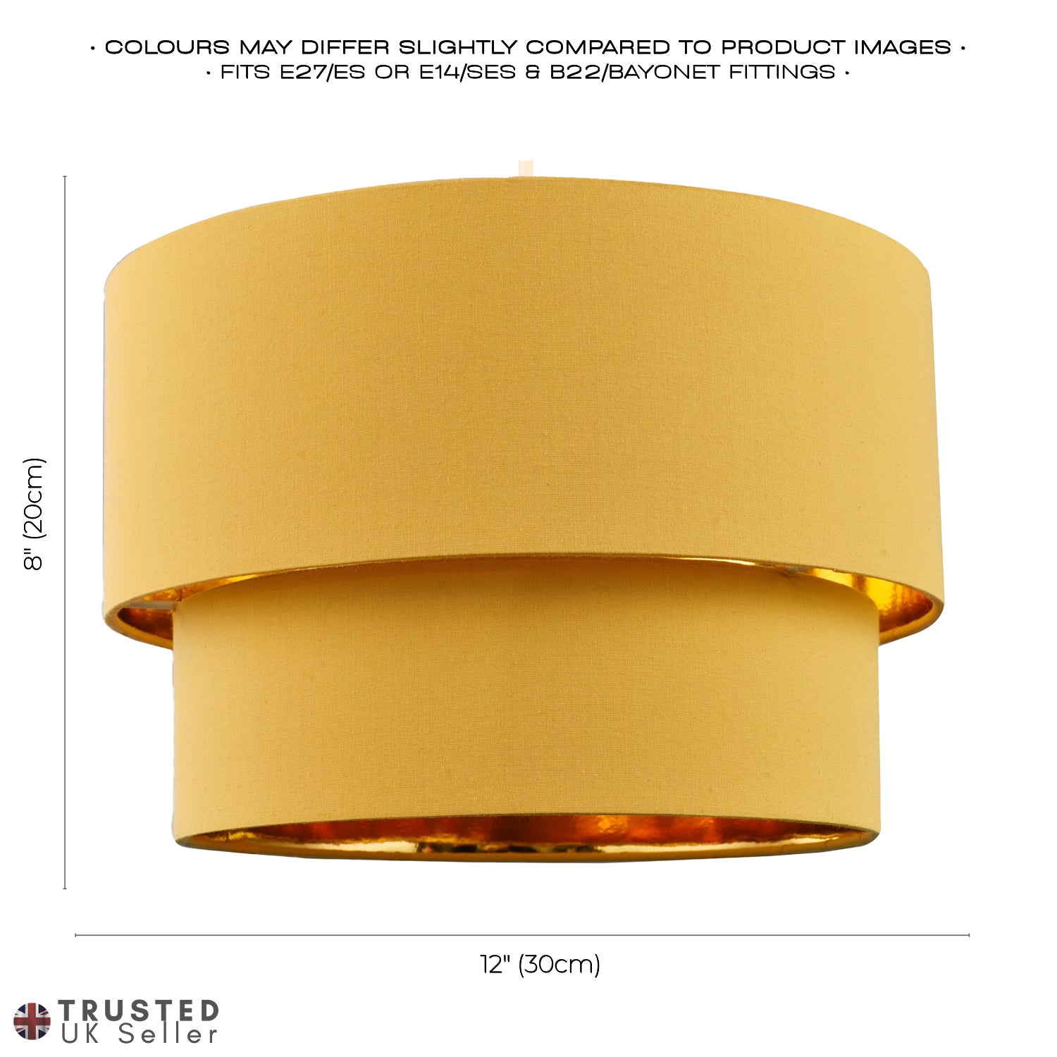 Modern Mustard Ochre Cotton Double Tier Ceiling Shade with Shiny Golden Inner Image 5