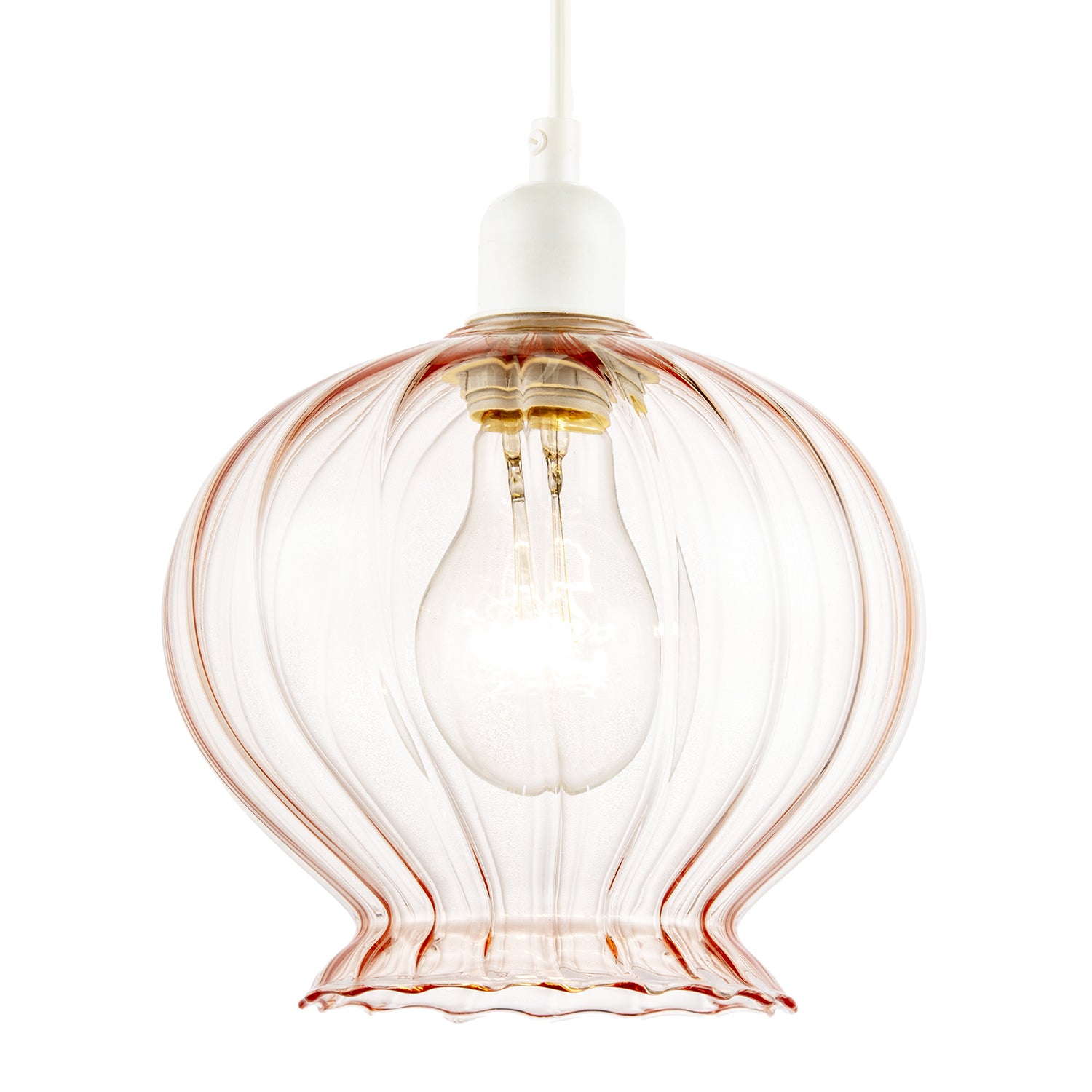 Elegant Ribbed Blush Pink Glass Pendant Light Shade with Scalloped Rim Image 2