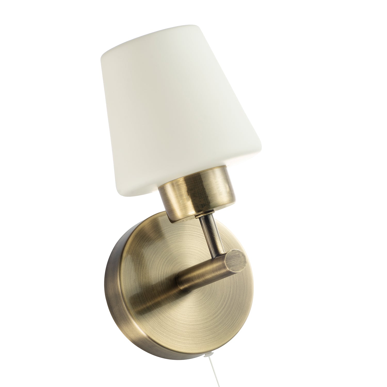 Modern Antique Brass and Opal Glass IP44 Rated Bathroom Wall Lighting Fixture Image 3