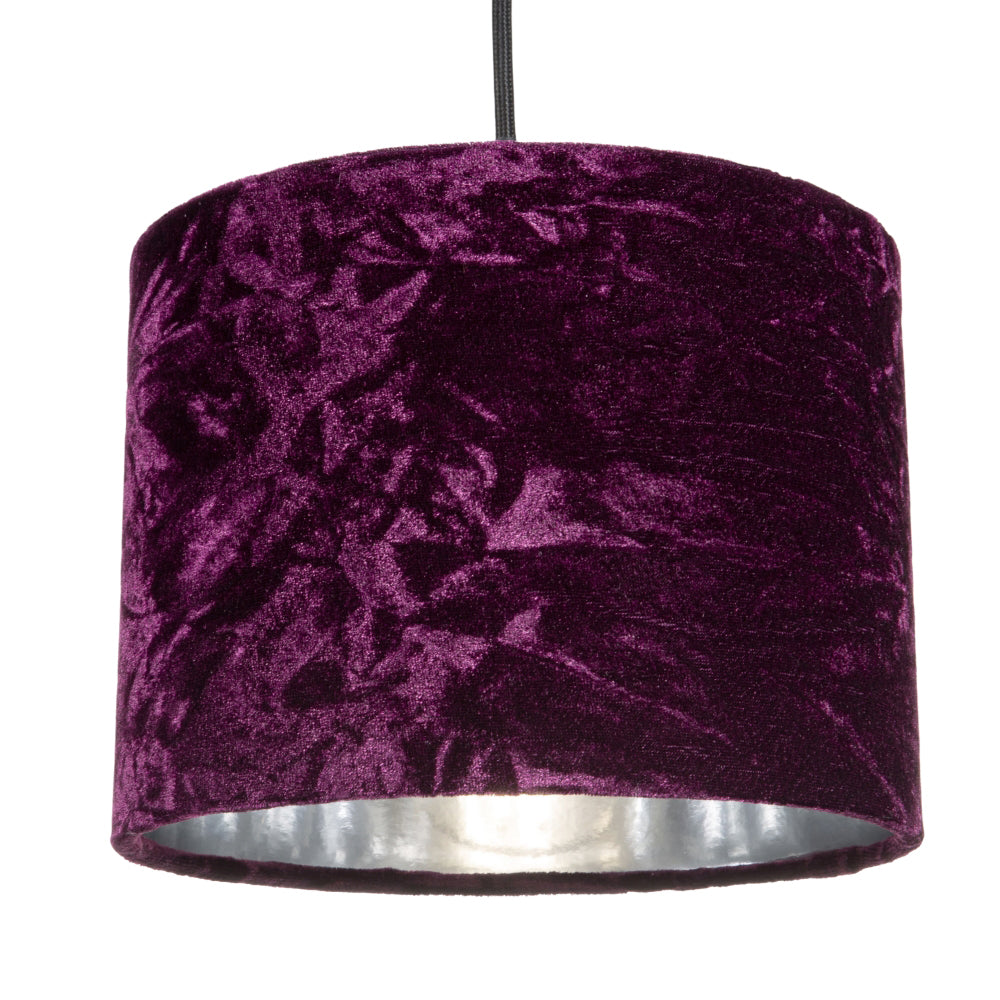 Modern Purple Crushed Velvet 8" Table/Pendant Lampshade with Shiny Silver Inner Image 2