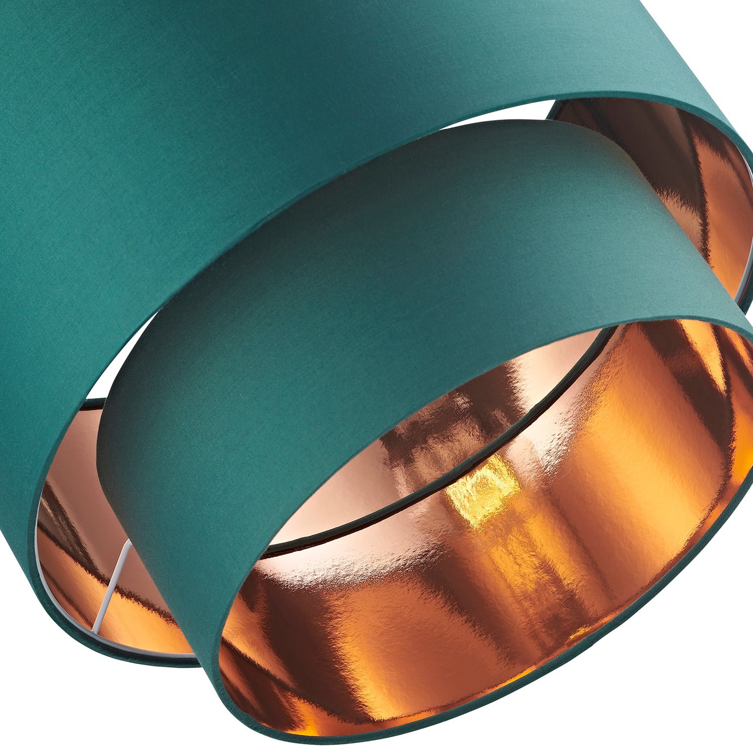 Designer Forest Green Cotton Double Tier Ceiling Shade with Shiny Copper Inner Image 4